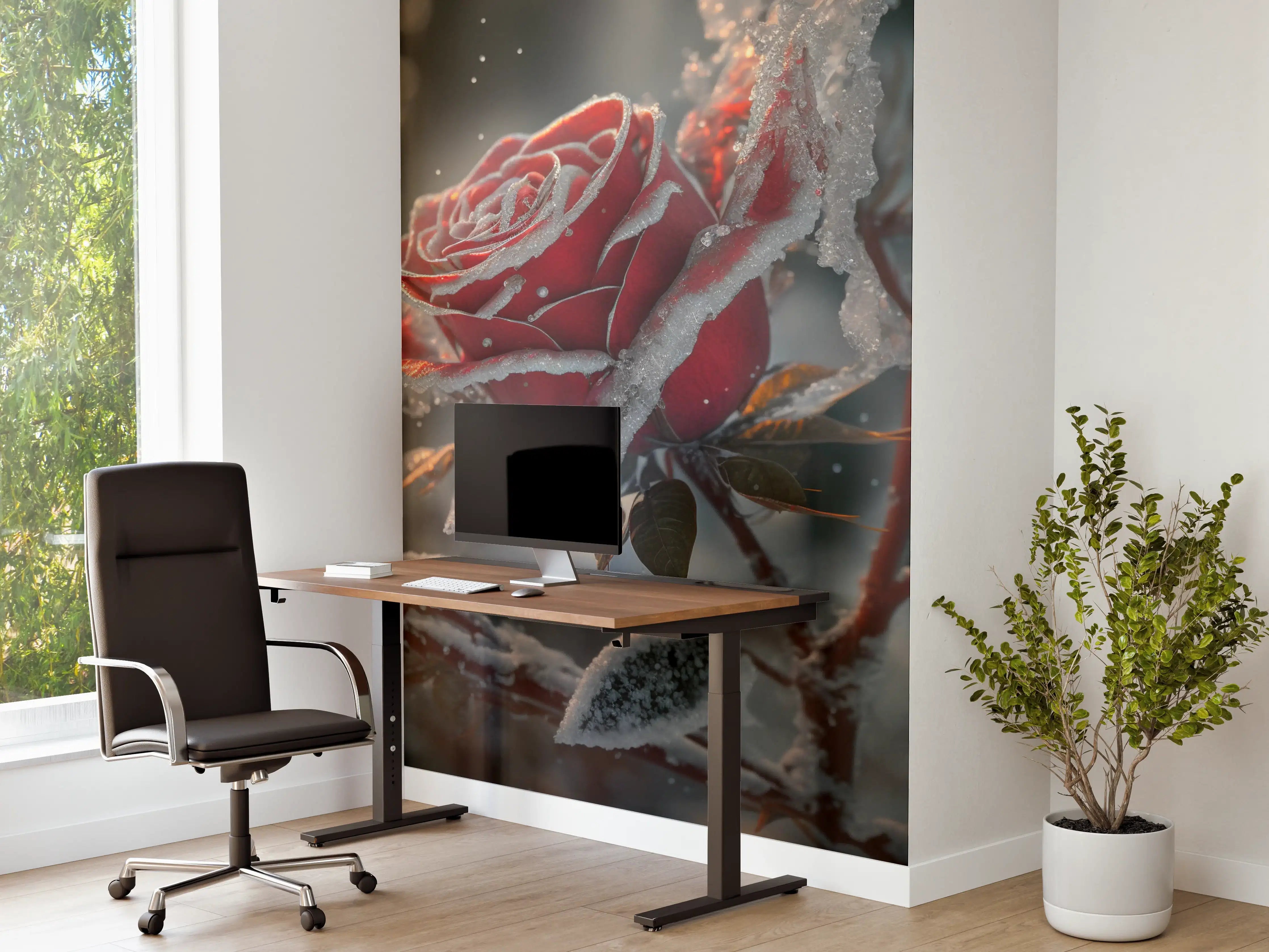 Büro Wandgestaltung - Eisblumen auf roten Rosen