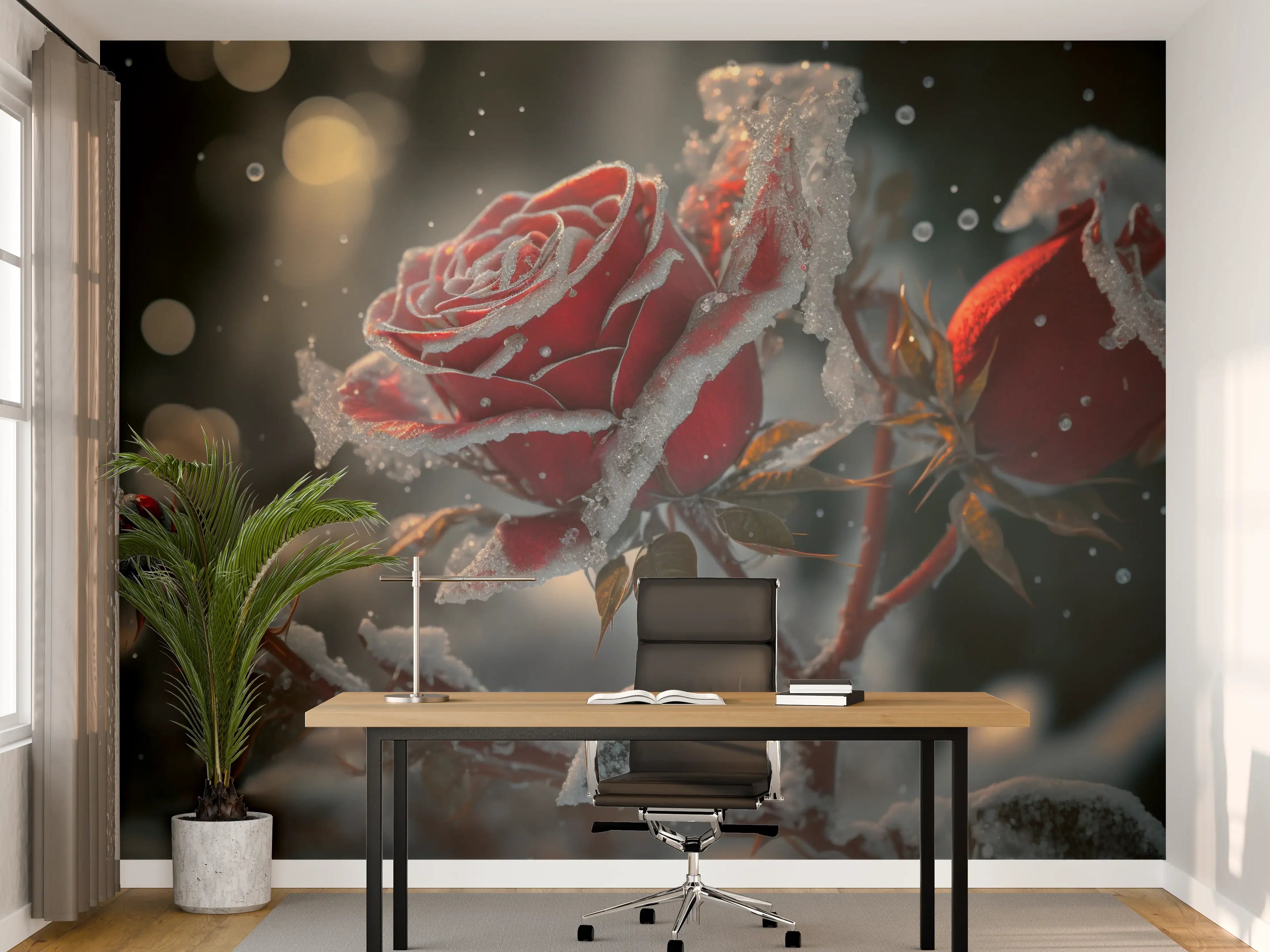 Büro Wandgestaltung - Eisige Rosen im Wintermorgen