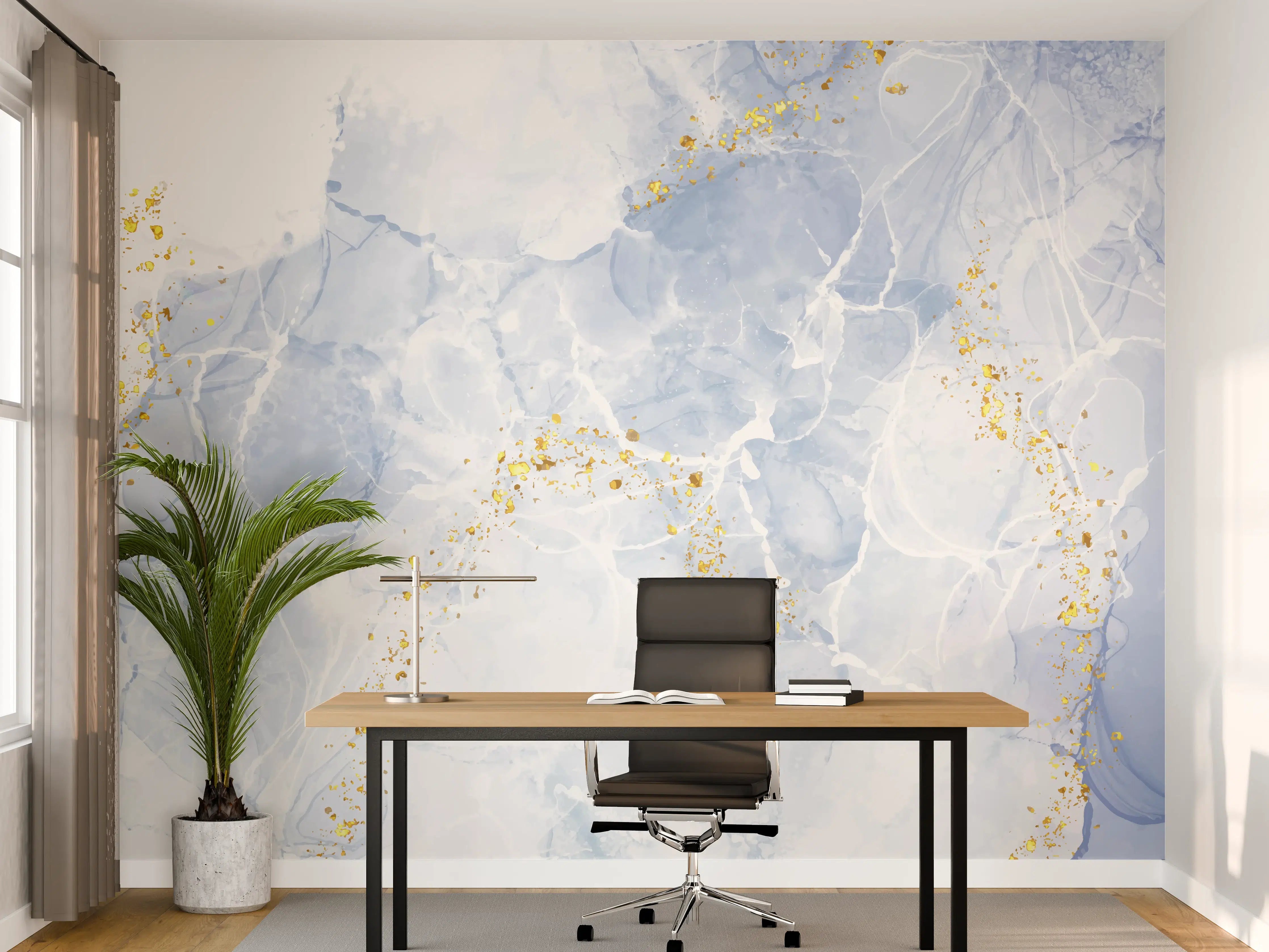 Büro Wandgestaltung - Eisiges Blau mit Goldakzenten