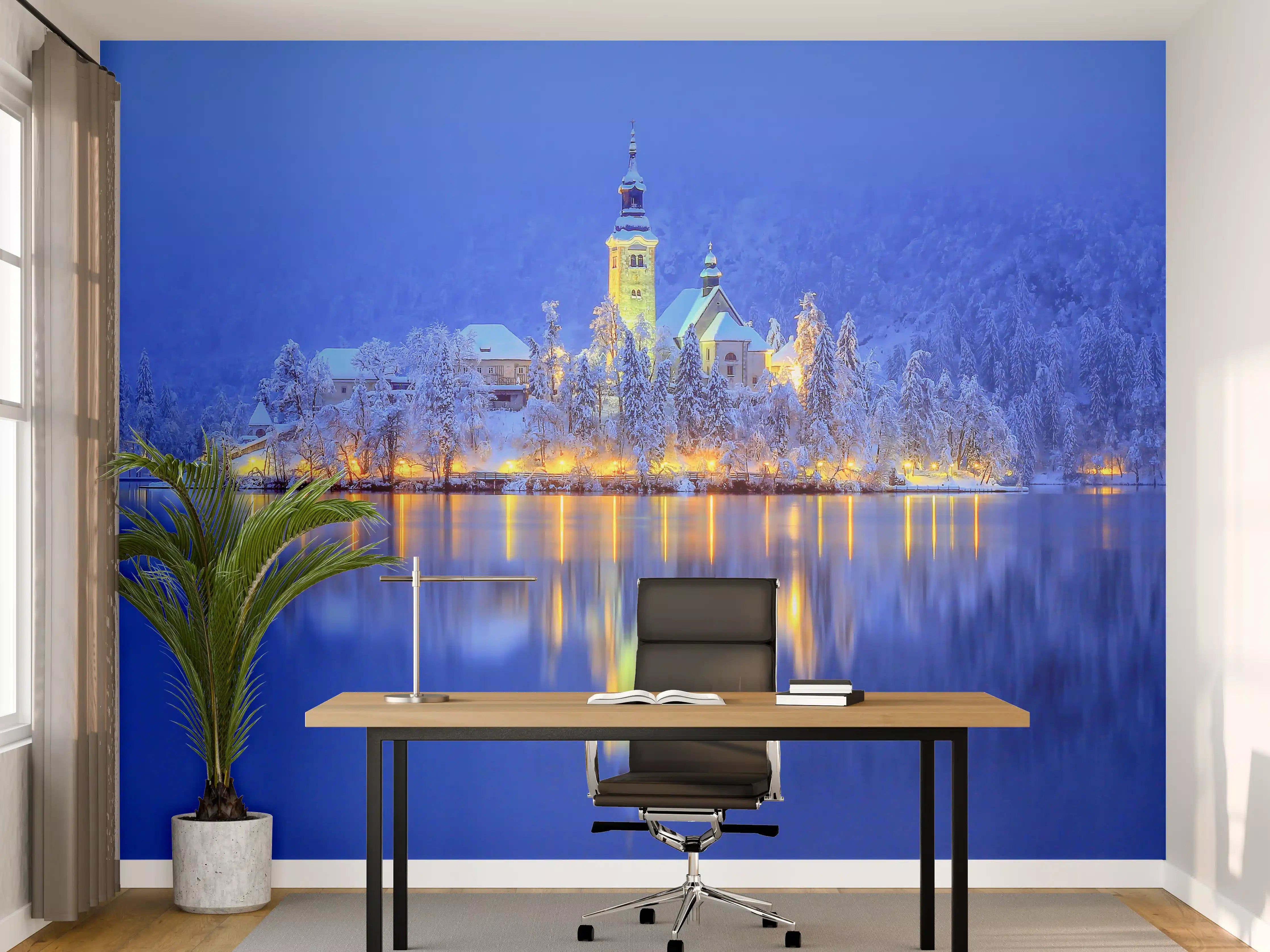 Büro Wandgestaltung - Eisiges Winterdorf bei Nacht