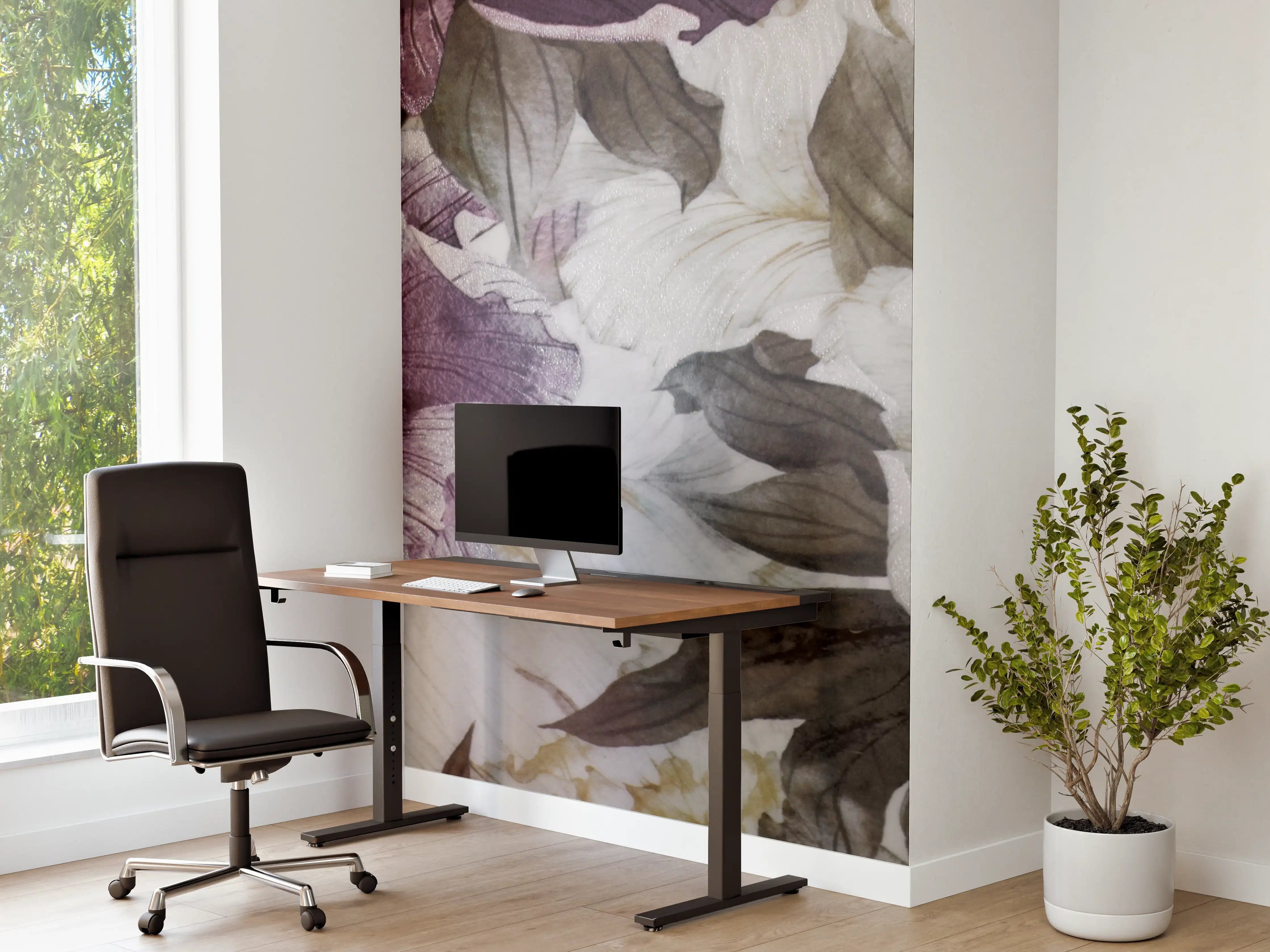 Büro Wandgestaltung - Elegant florales Muster in Weiß und Lila