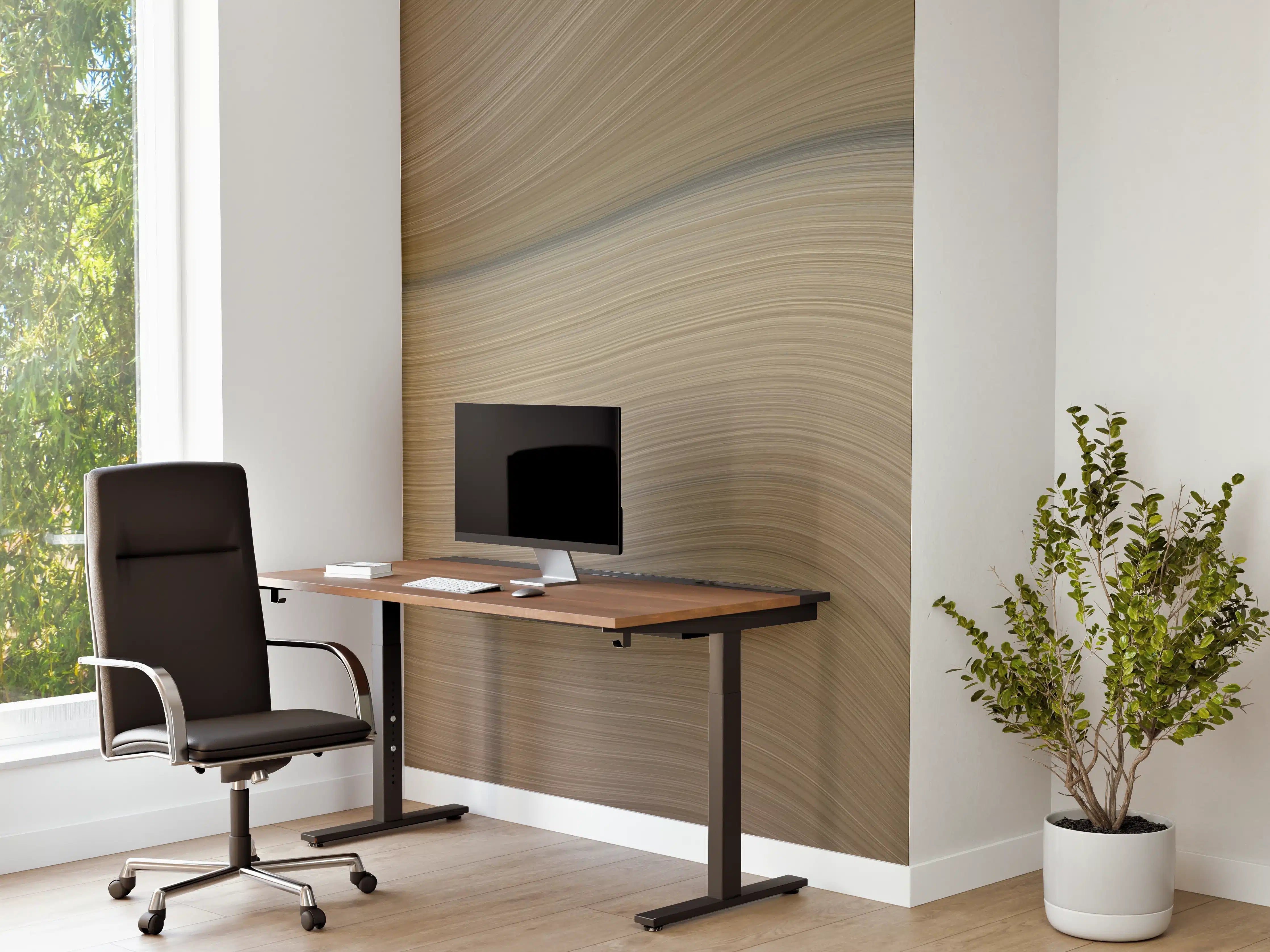 Büro Wandgestaltung - Elegante Beige-Schwarz-Wellenstruktur