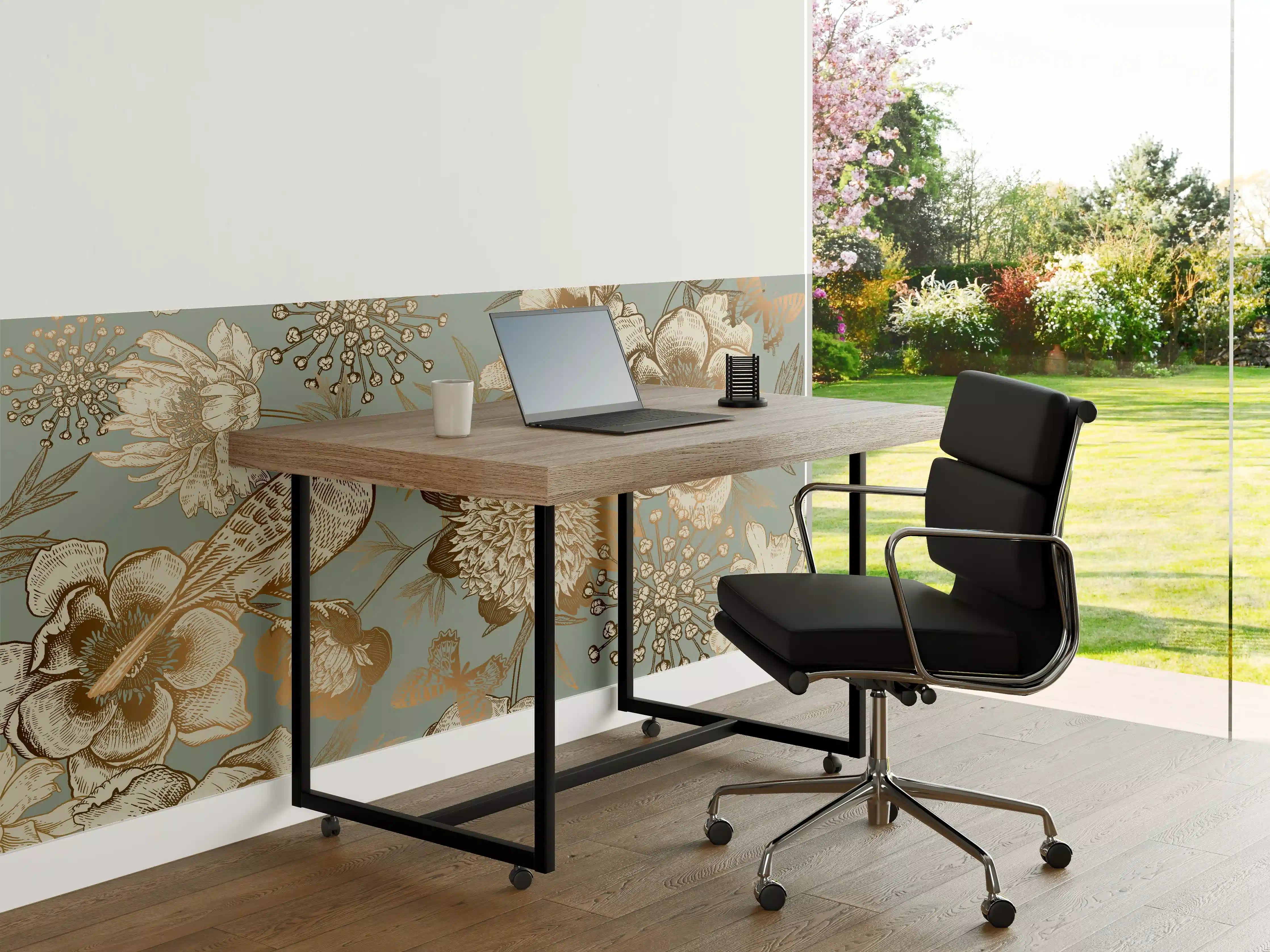 Büro Wandgestaltung - Elegante Blumenmuster mit Vögeln in Sepia-Tönen