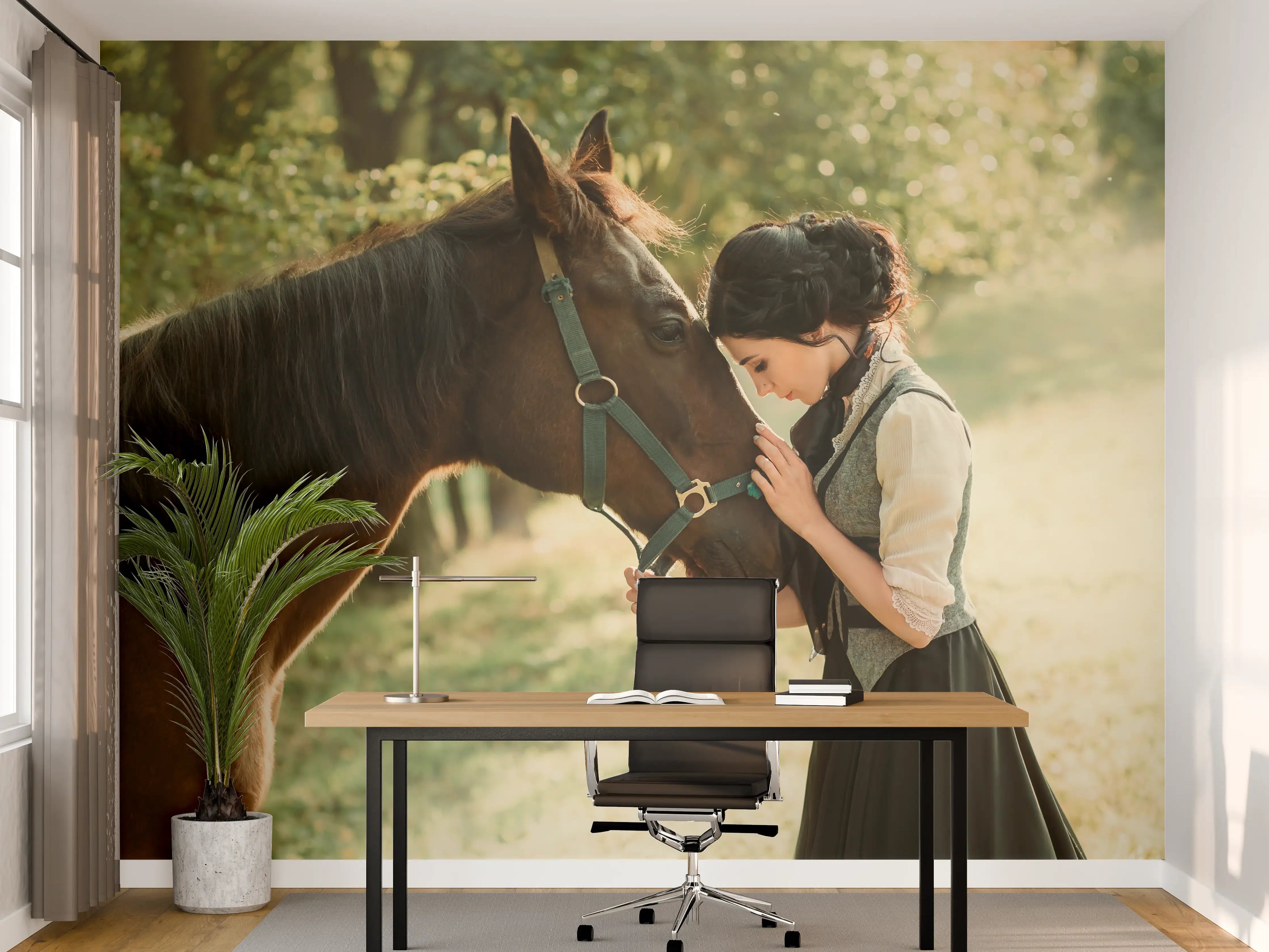 Büro Wandgestaltung - Elegante Dame mit Pferd