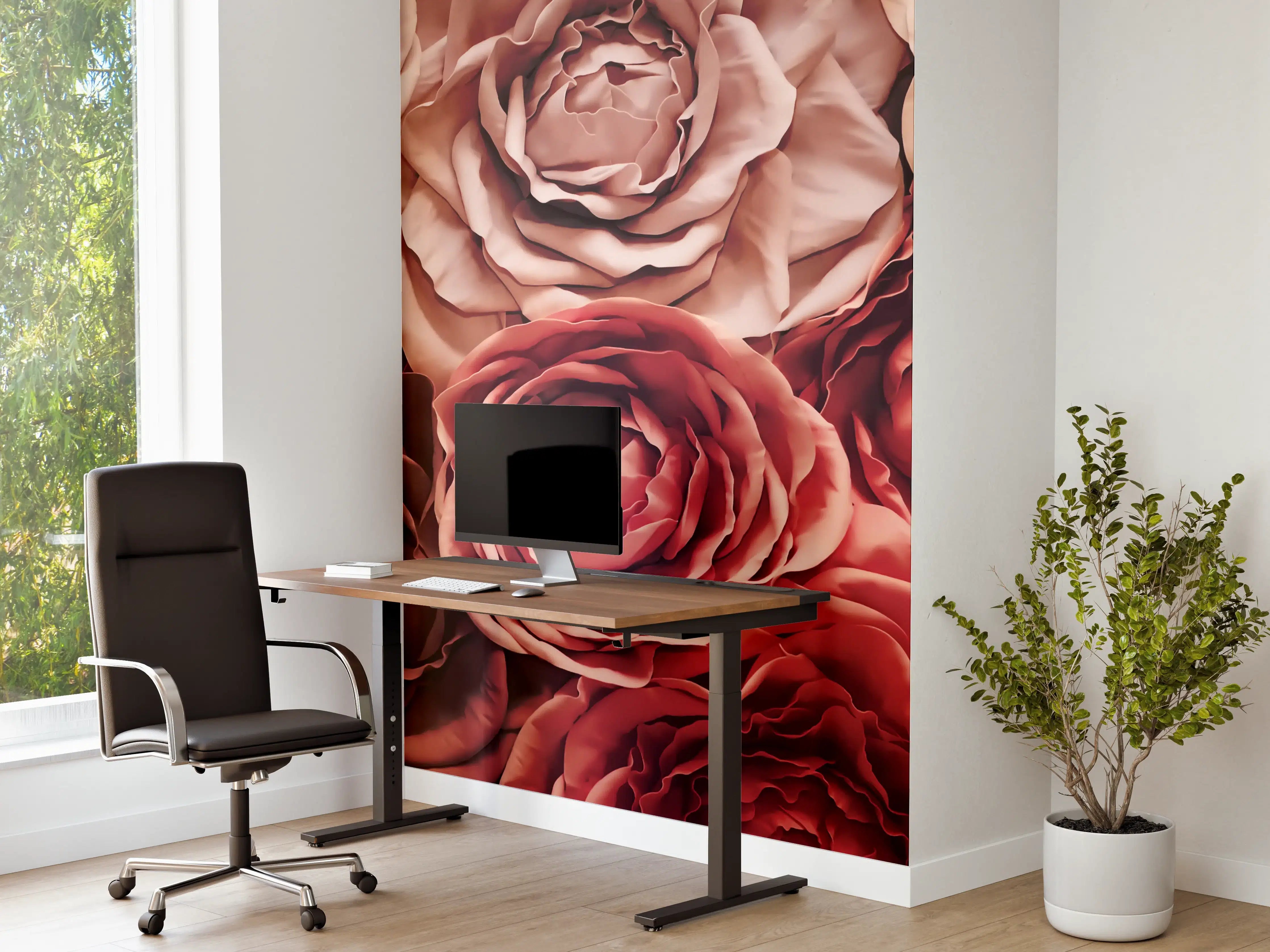 Büro Wandgestaltung - Elegante Grautöne und warme Rosen