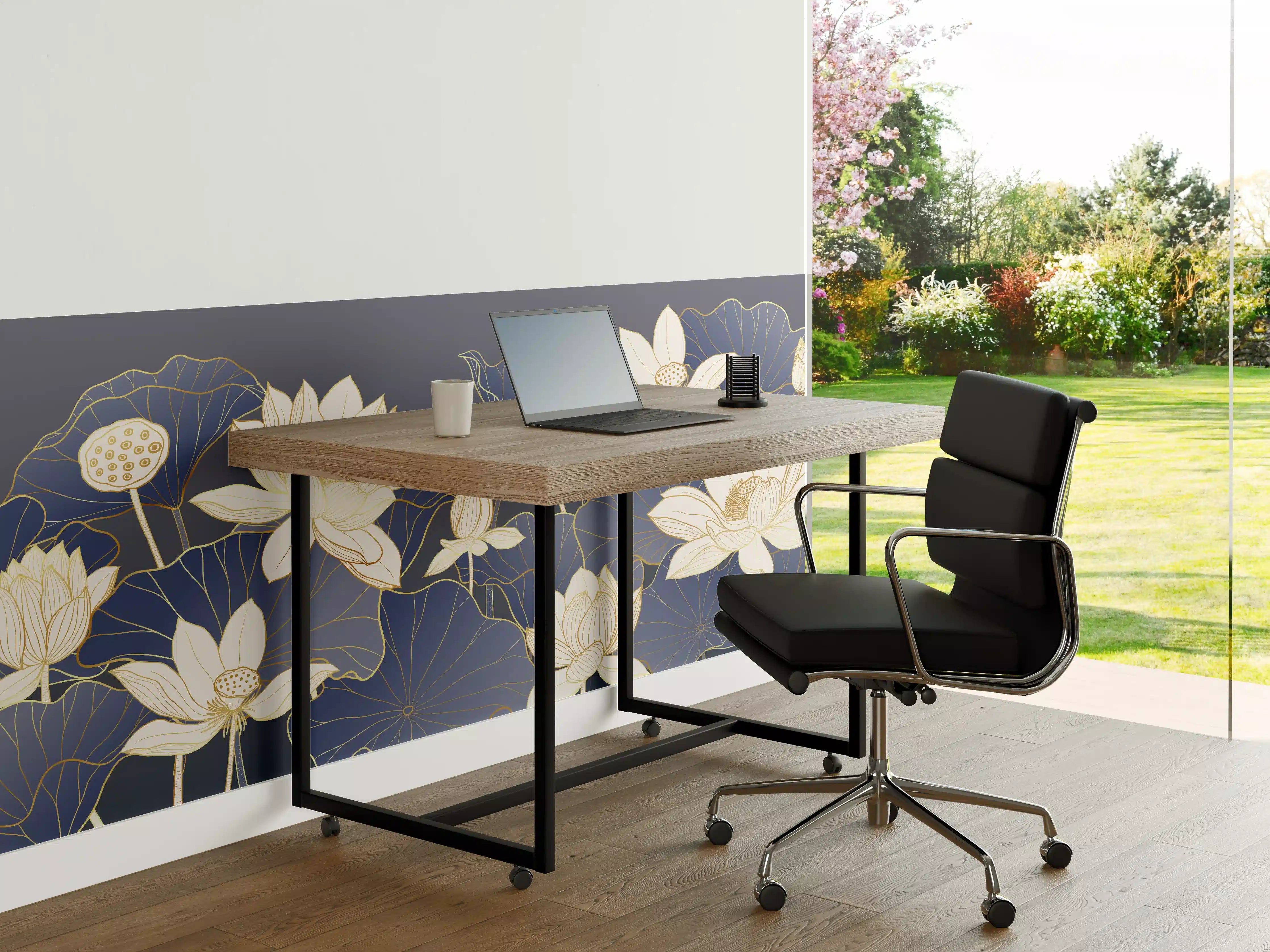 Büro Wandgestaltung - Elegante Lotusblumen auf dunklem Hintergrund