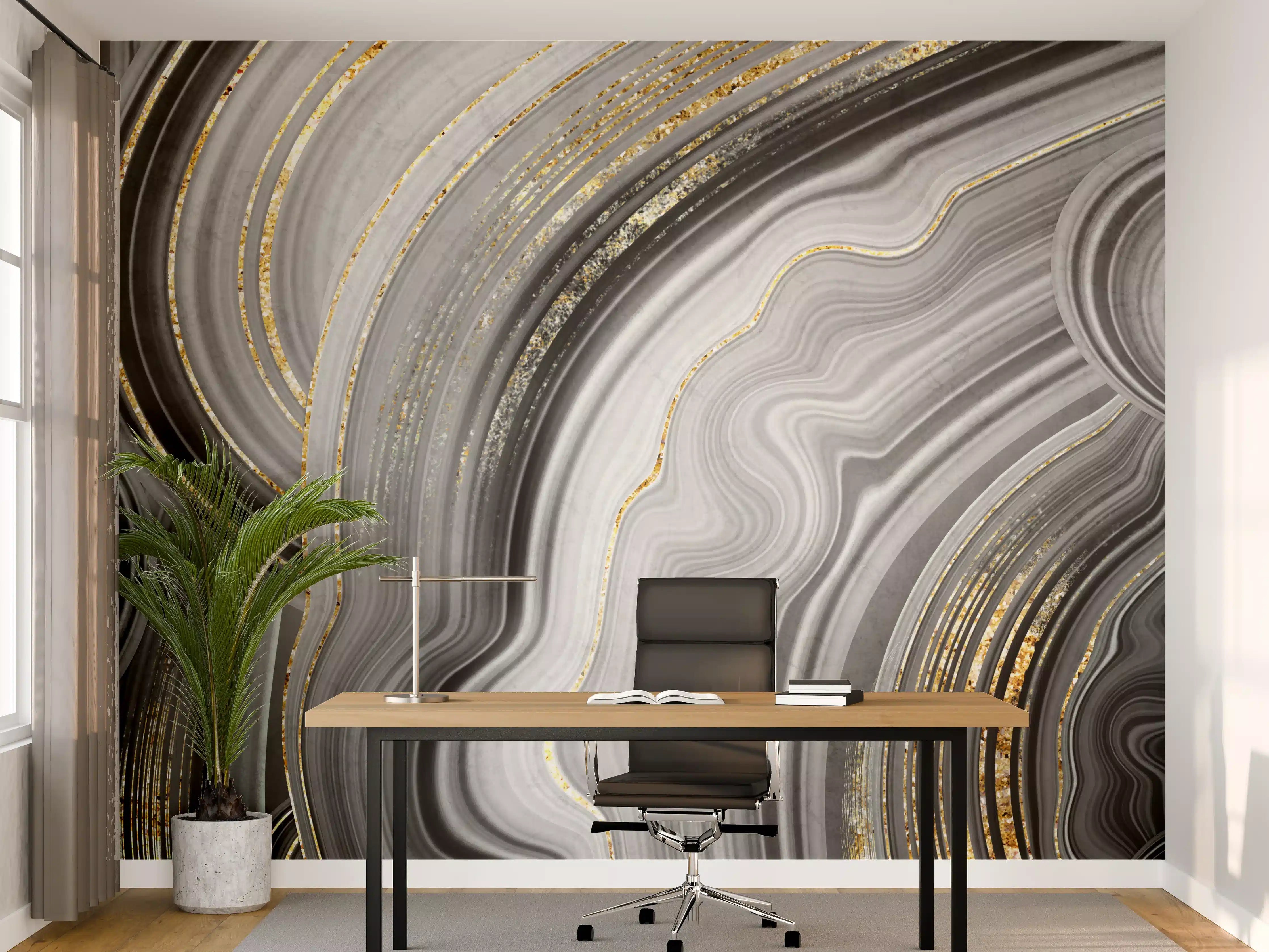 Büro Wandgestaltung - Elegante Schwarz-Gold-Marmorstruktur