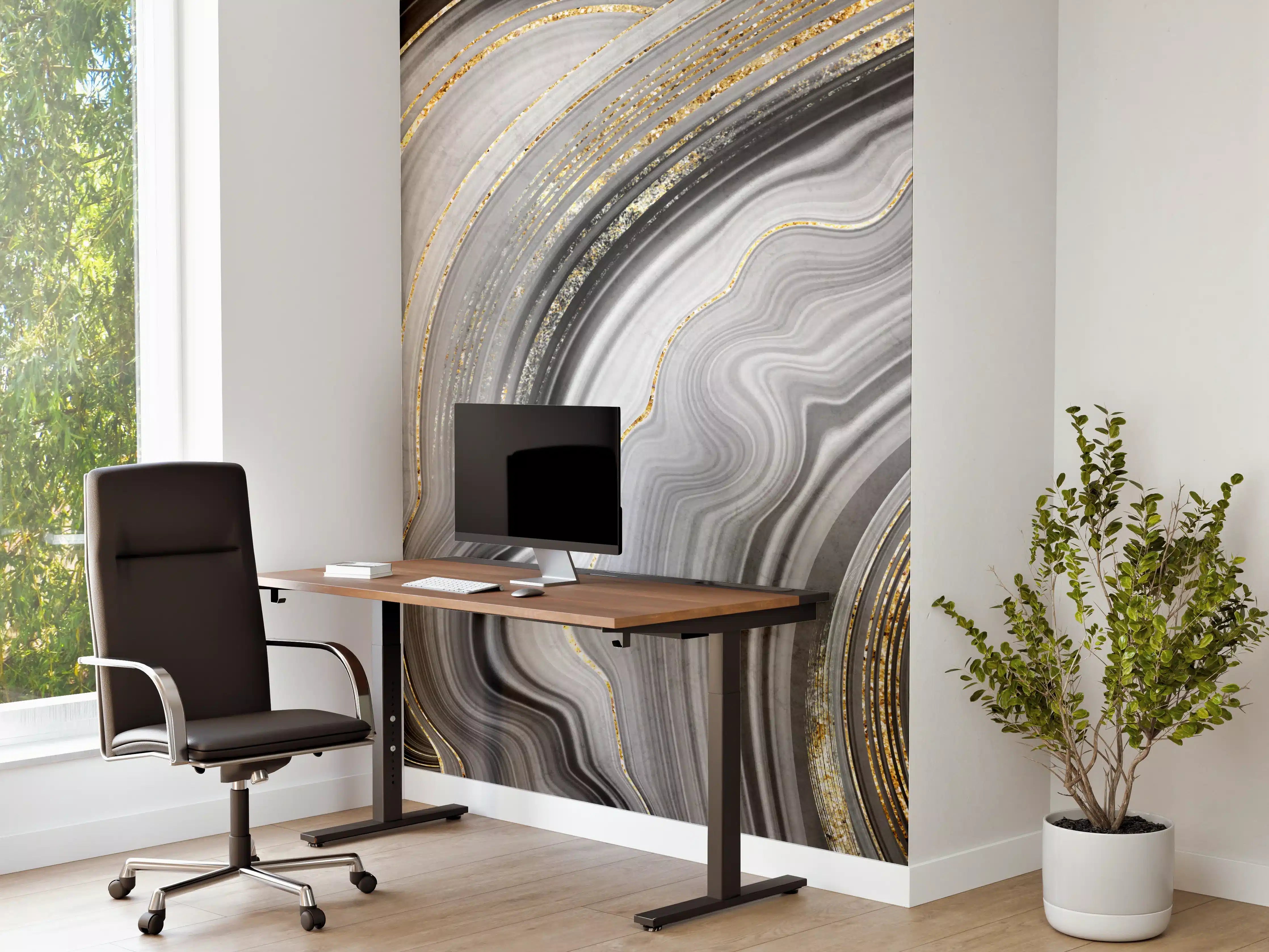 Büro Wandgestaltung - Elegante Schwarz-Gold-Marmorstruktur