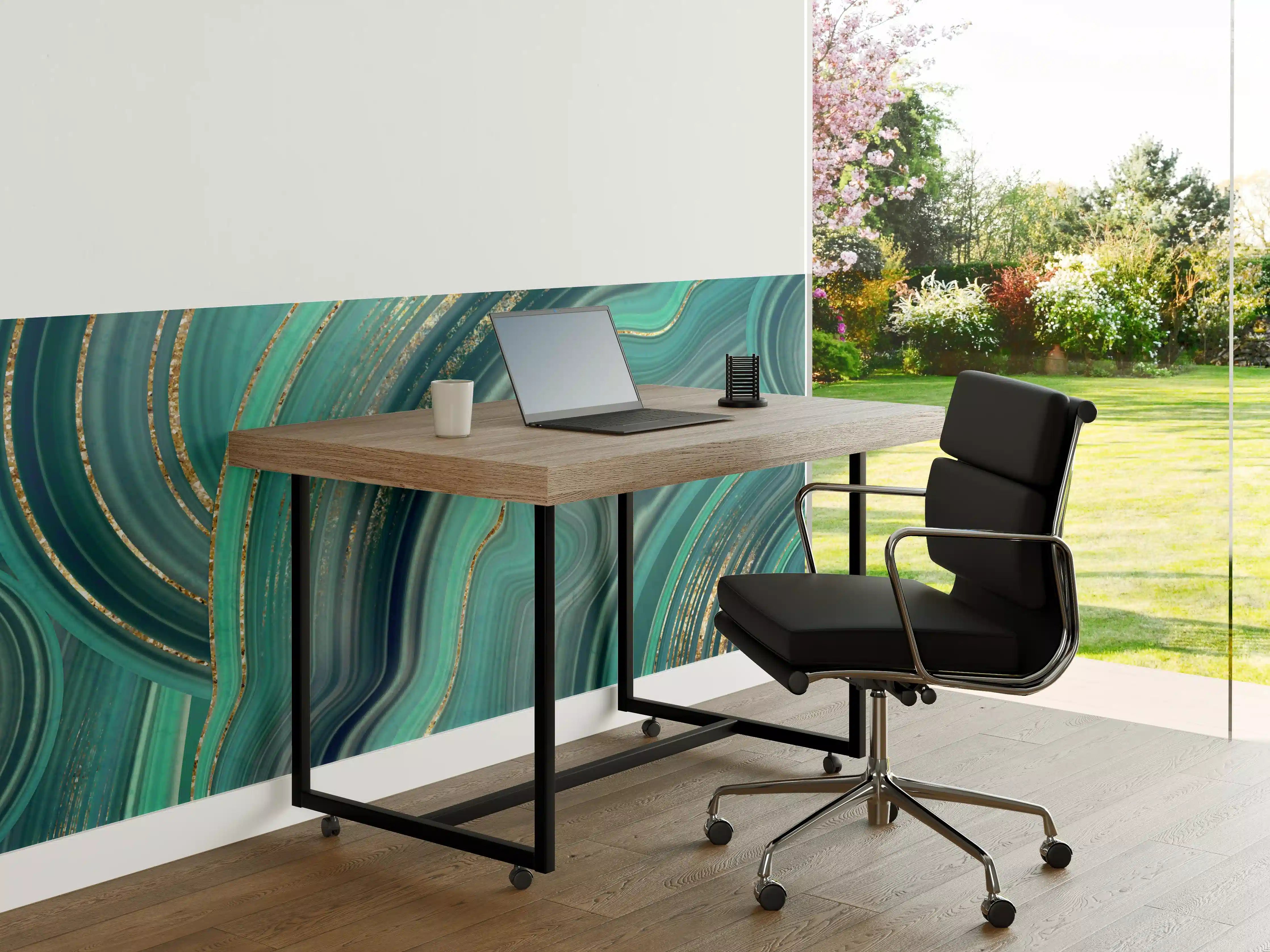 Büro Wandgestaltung - Elegante Türkis- und Gold-Design mit Marmoreffekt