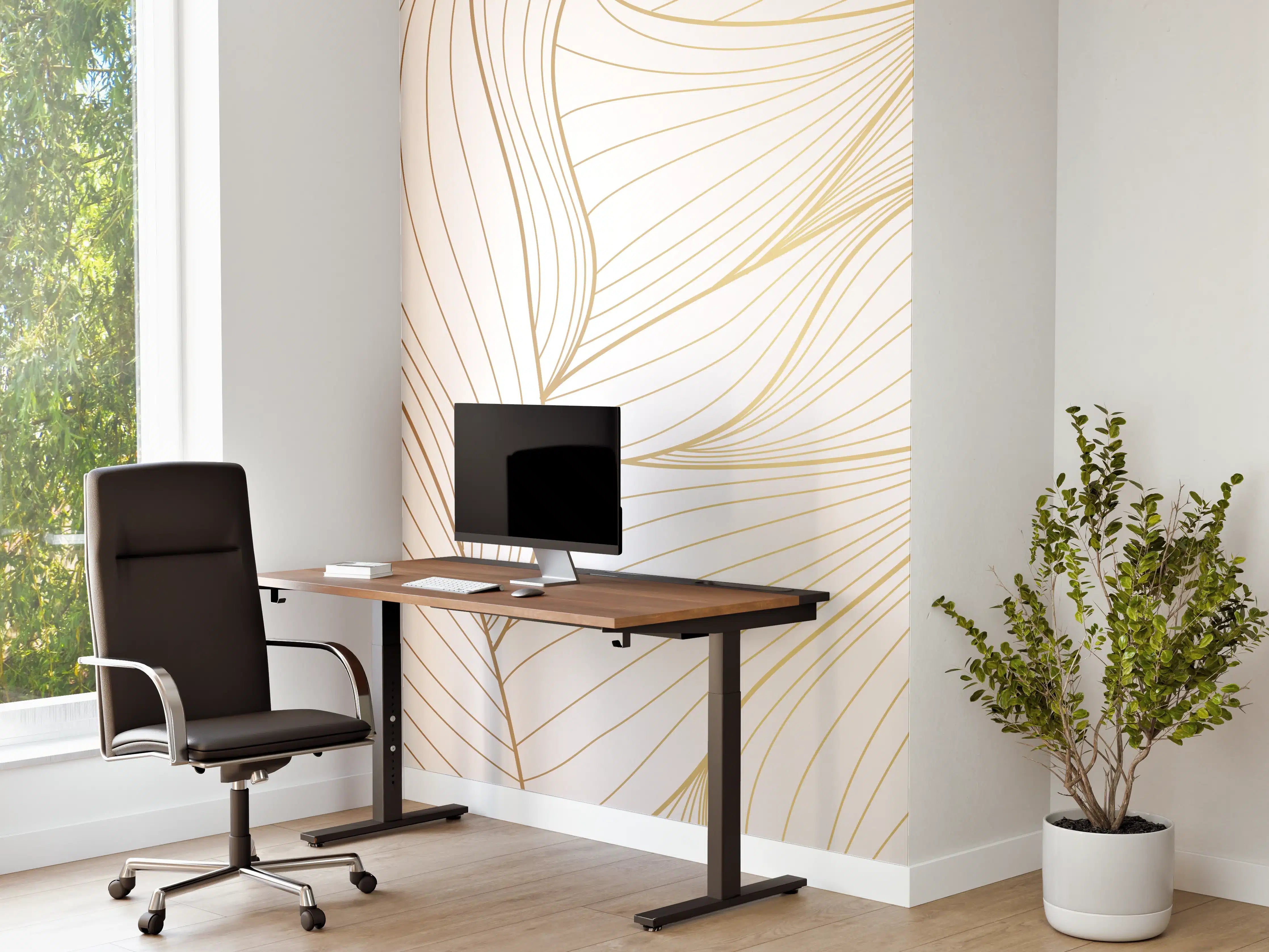 Büro Wandgestaltung - Elegante Weiß-Beige Wellenlinien