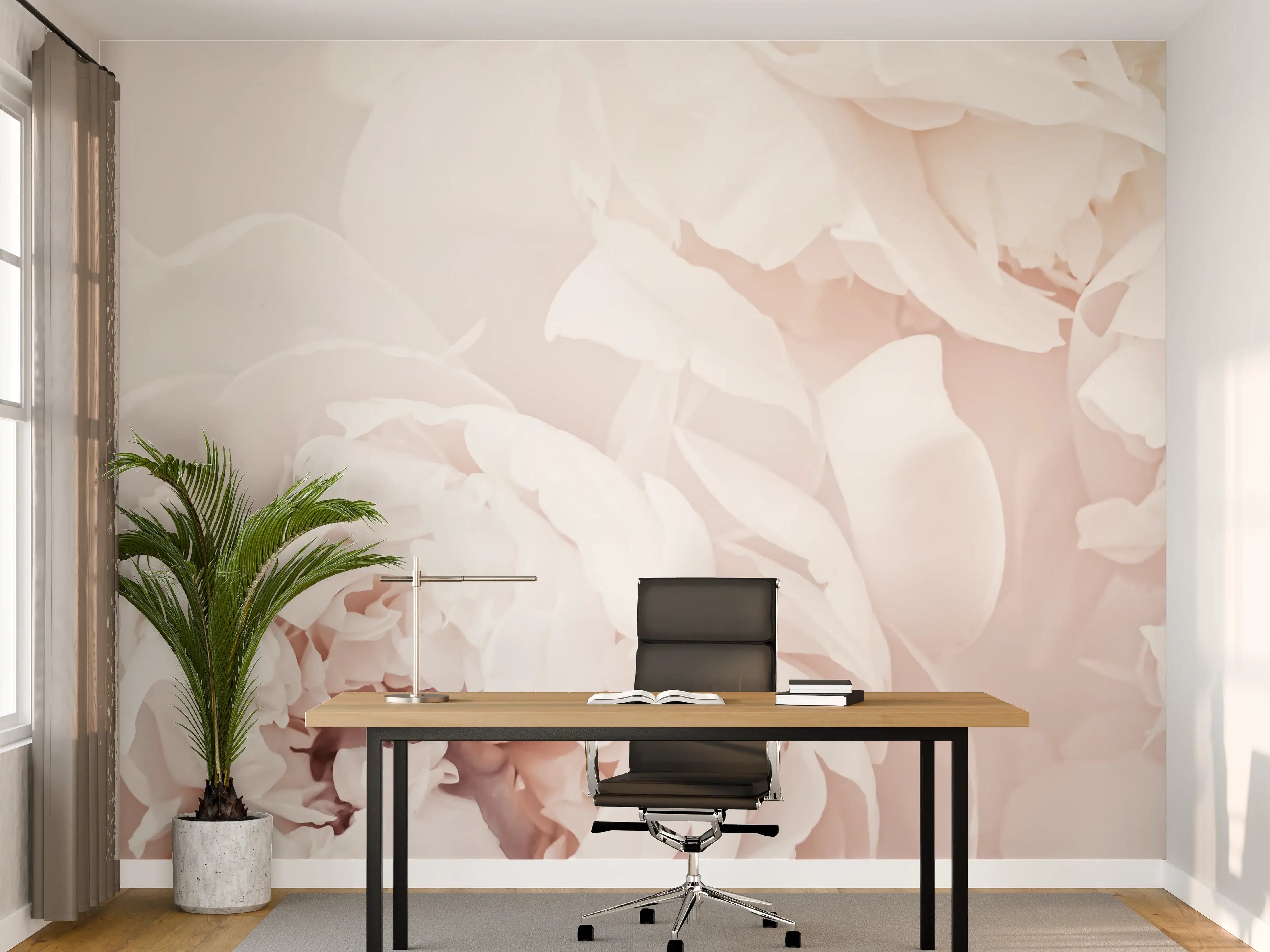 Büro Wandgestaltung - Elegante weiße Pfingstrosen in zarter Farbpalette