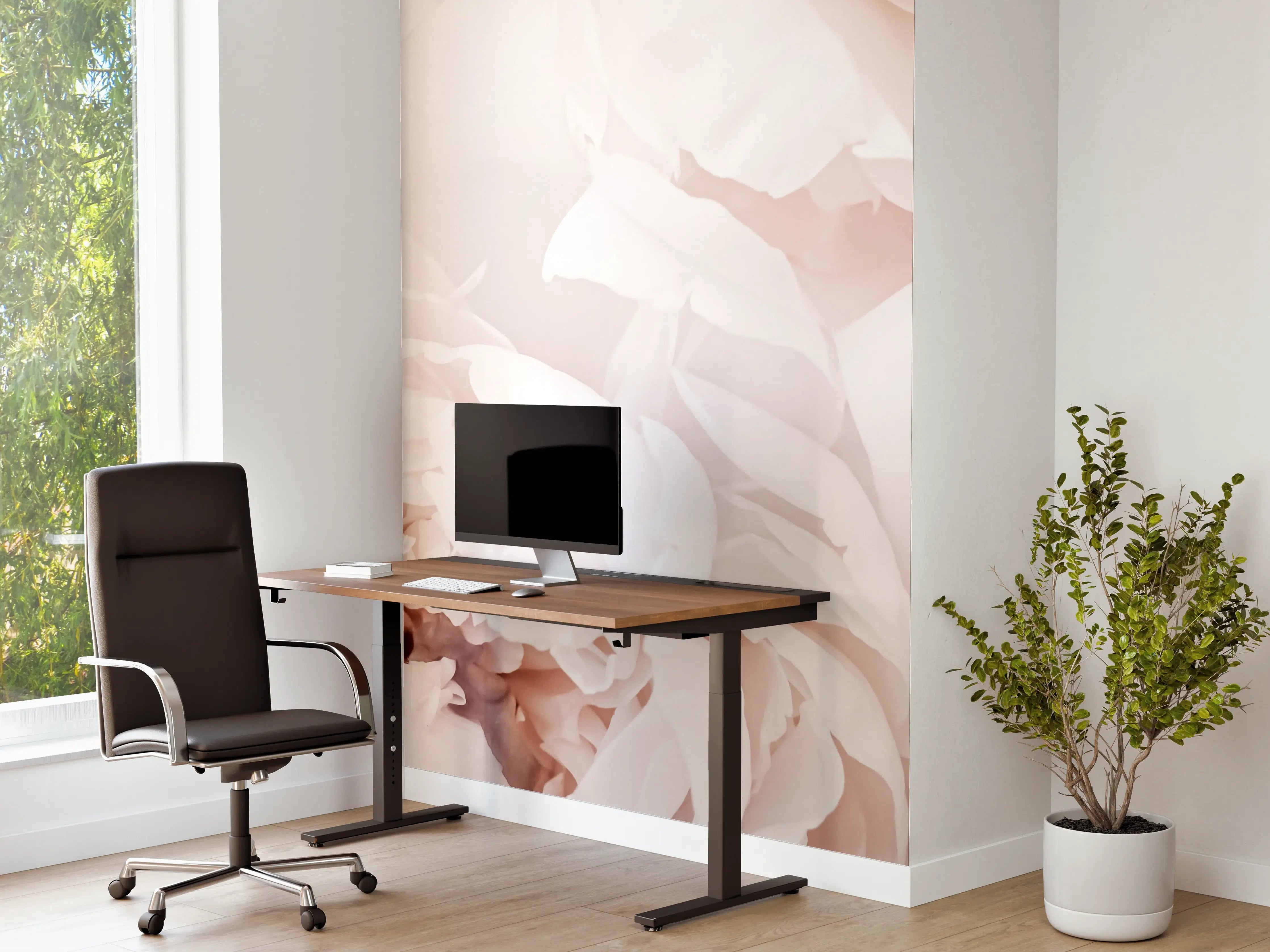 Büro Wandgestaltung - Elegante weiße Pfingstrosen in zarter Farbpalette
