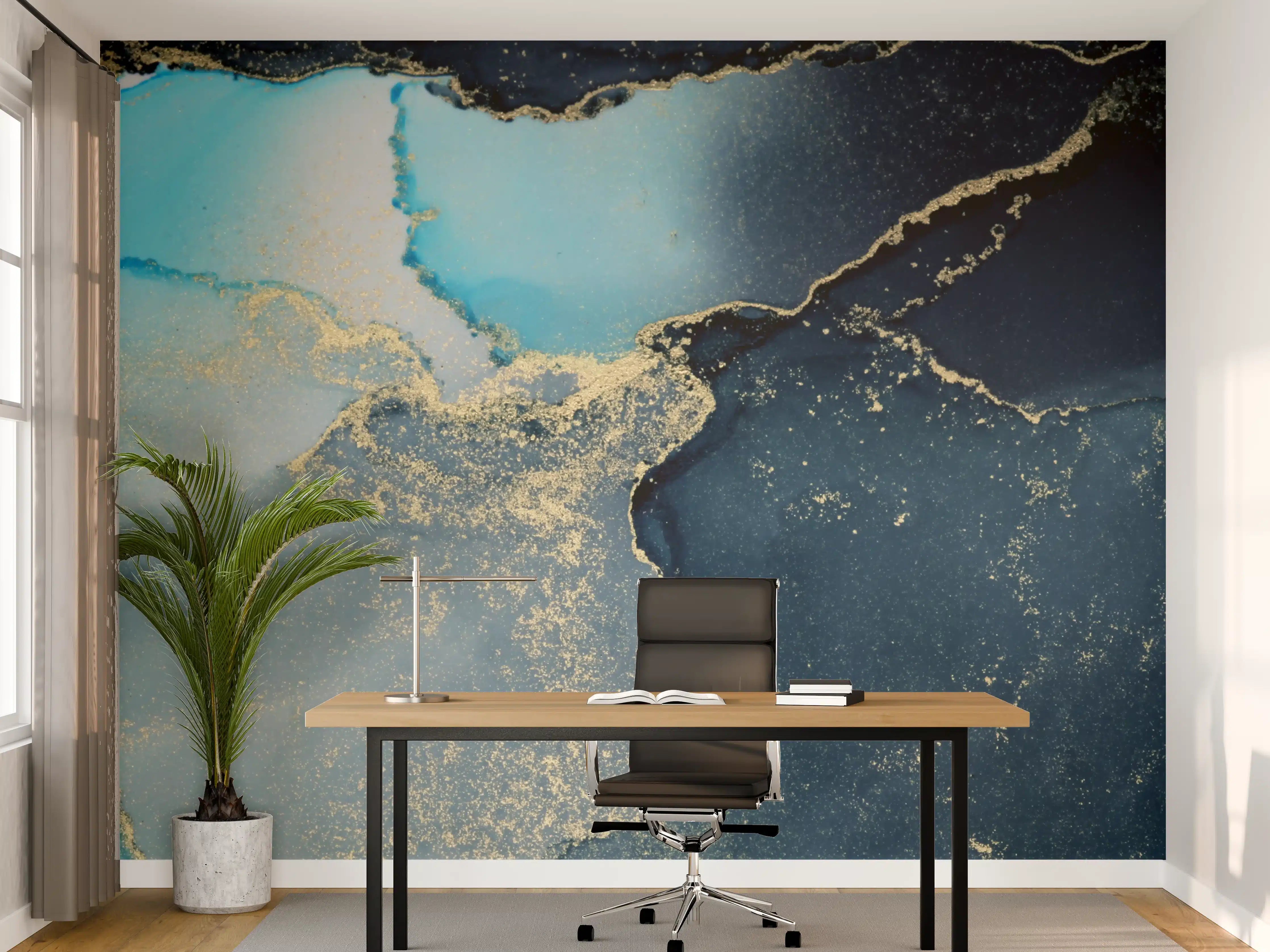 Büro Wandgestaltung - Eleganter Grau-Gold-Marmor-Glanz