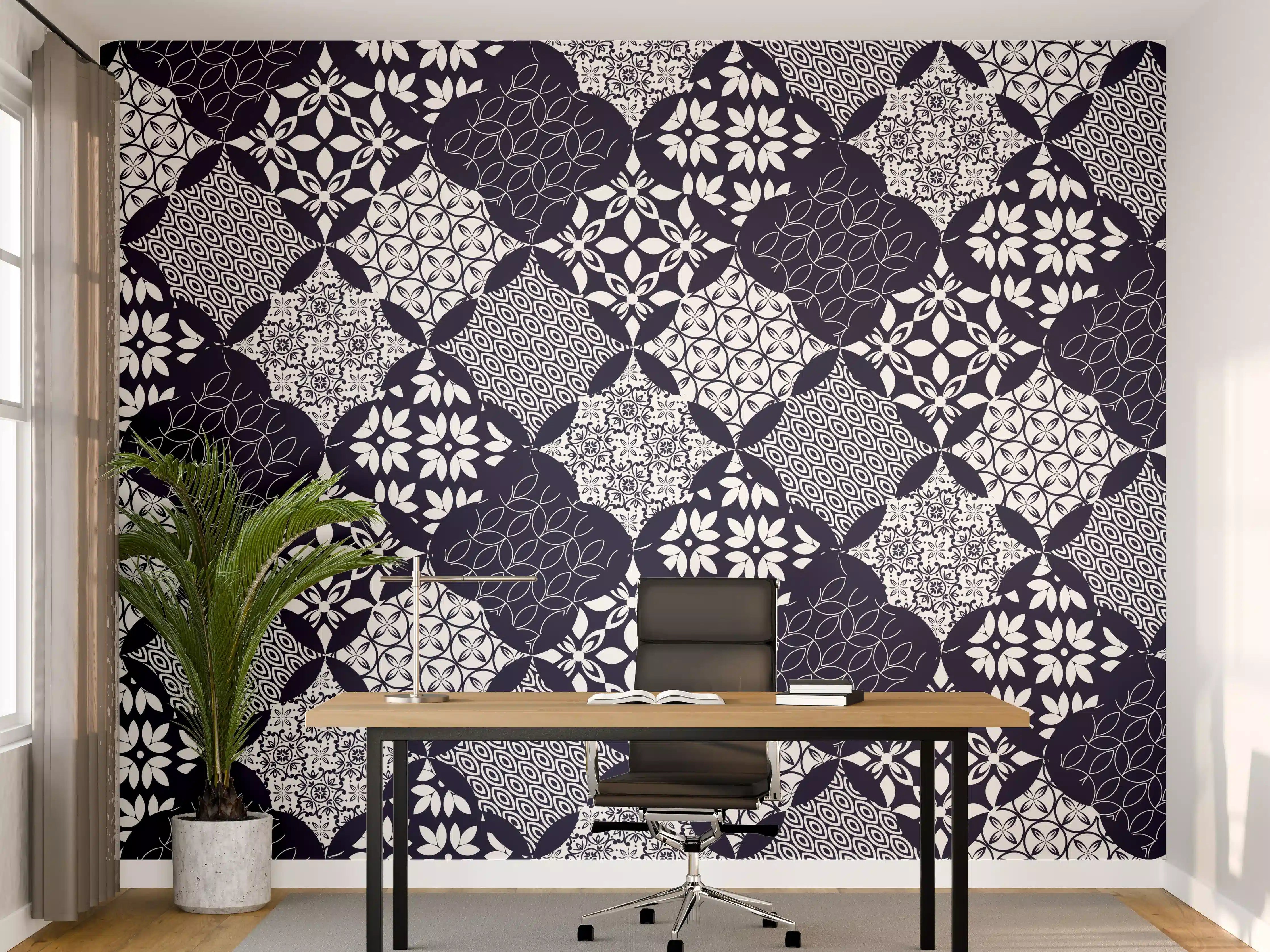 Büro Wandgestaltung - Elegantes Blau-Weiß-Grau Muster