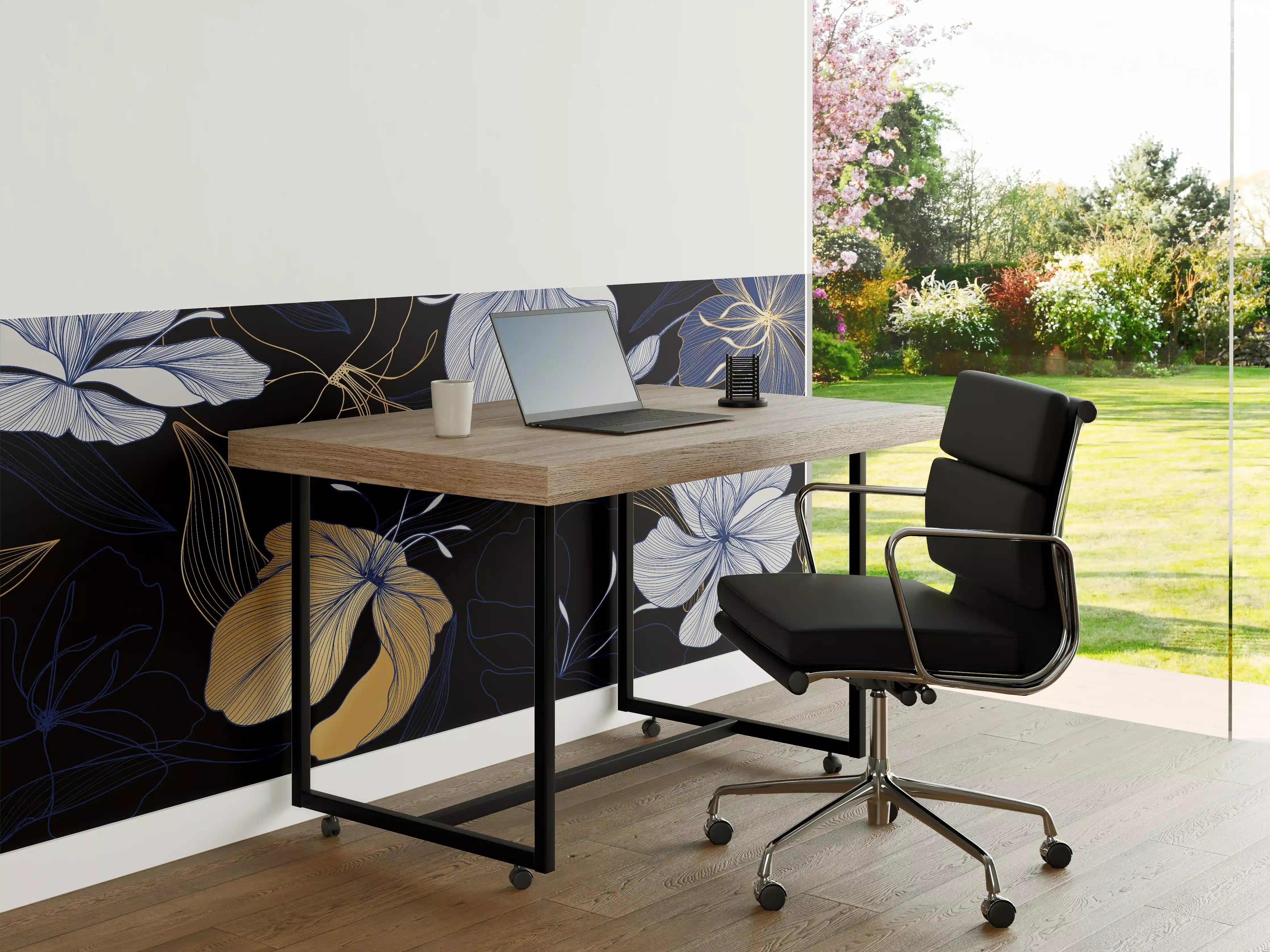 Büro Wandgestaltung - Elegantes Blumen-Muster Dunkelblau