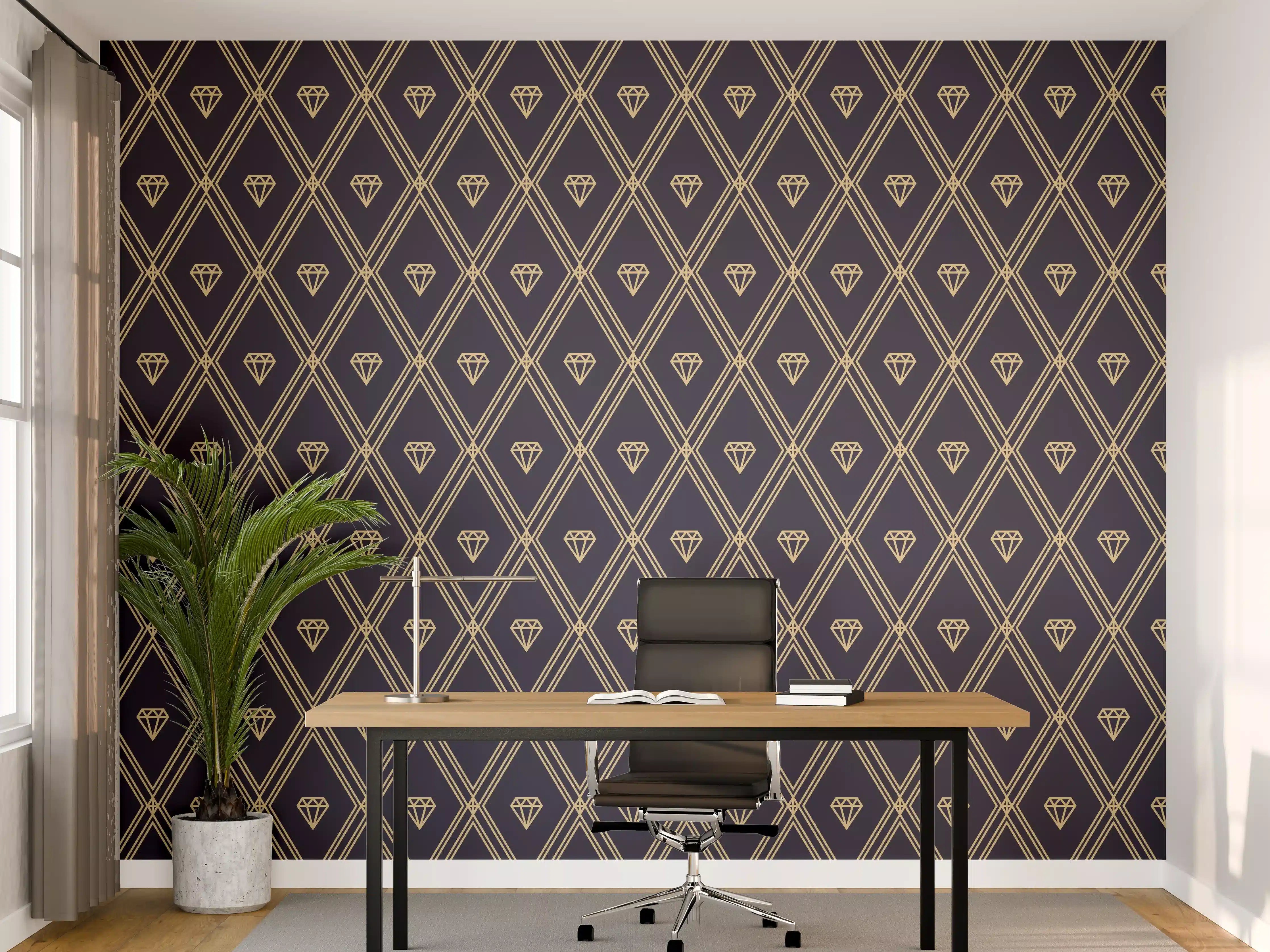 Büro Wandgestaltung - Elegantes Dunkelblau Diagonalmuster