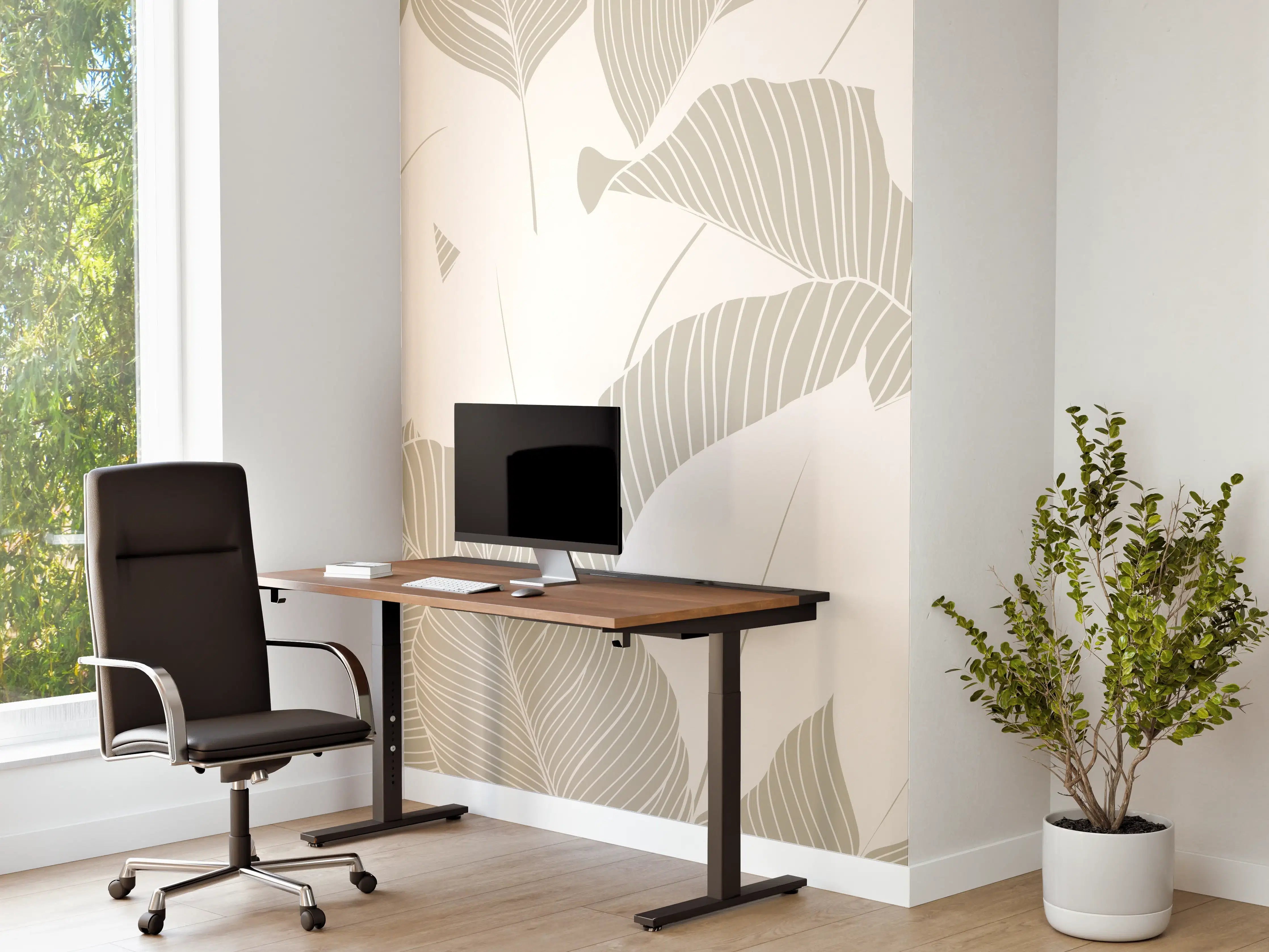 Büro Wandgestaltung - Elegantes Grau-Weiß Blattmuster