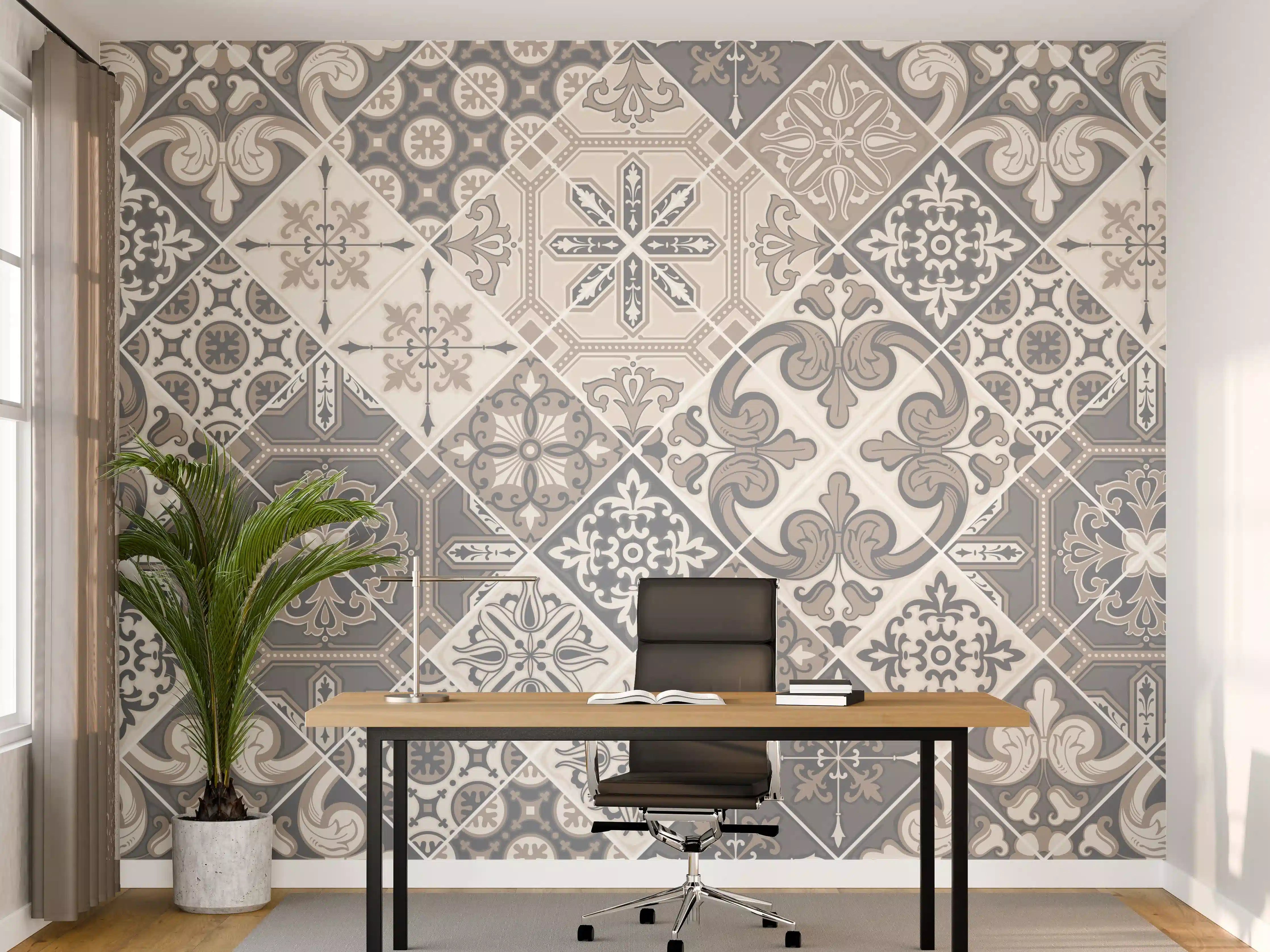 Büro Wandgestaltung - Elegantes Grau-Weiß Mosaikmuster