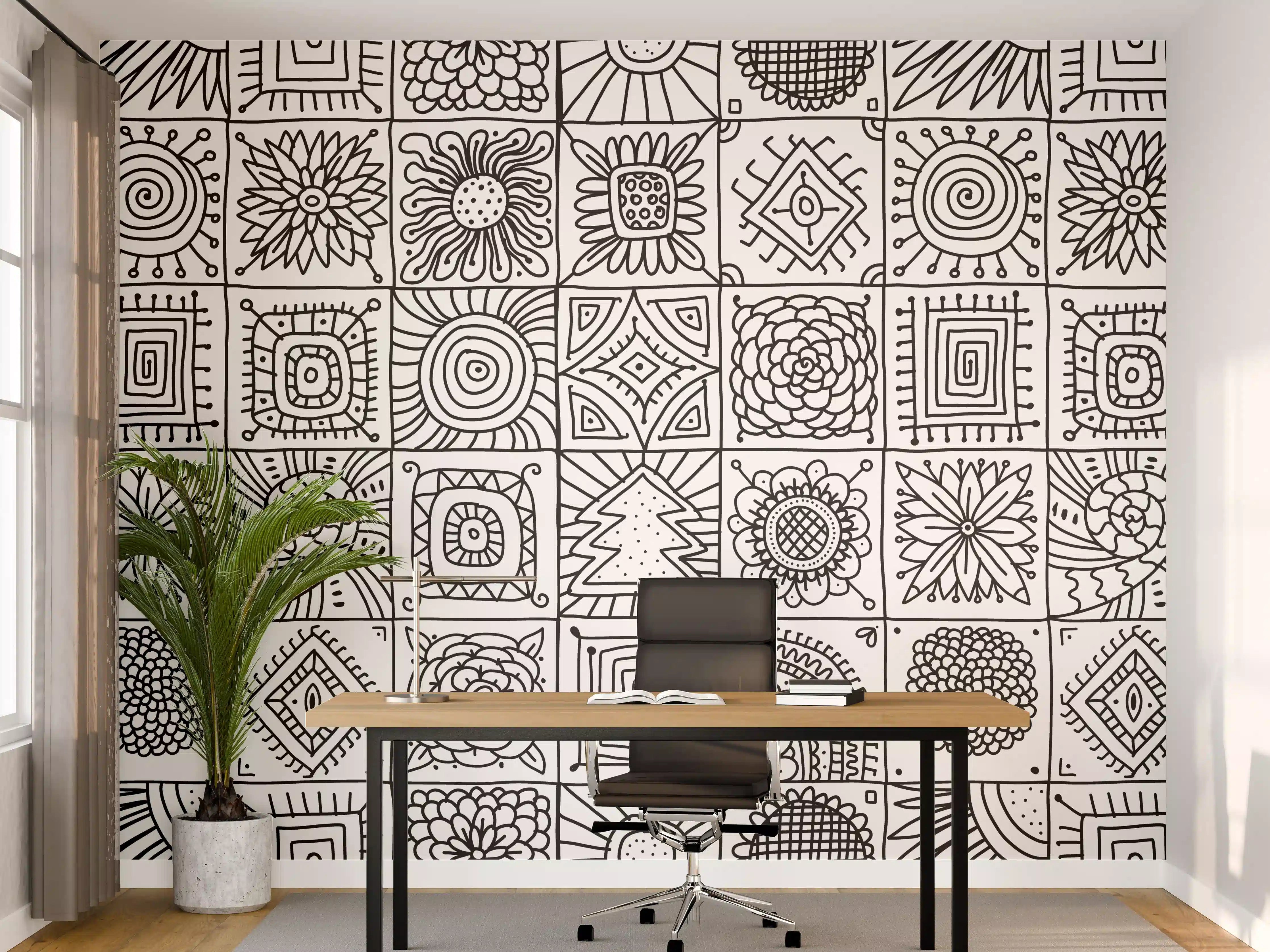 Büro Wandgestaltung - Elegantes Schwarz-Weiß-Muster