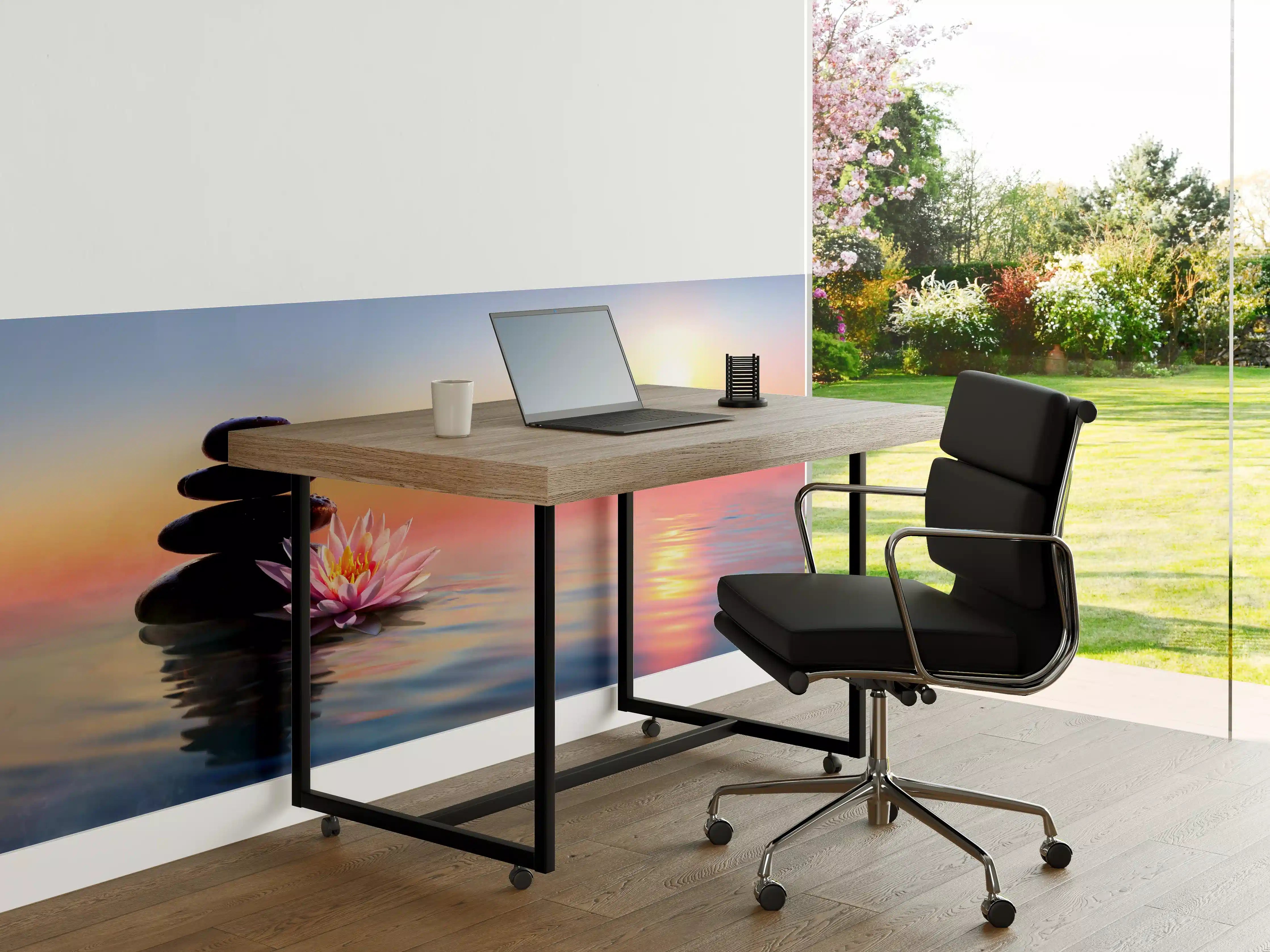 Büro Wandgestaltung - Entspannende Zen-Steine am Wasser bei Sonnenuntergang