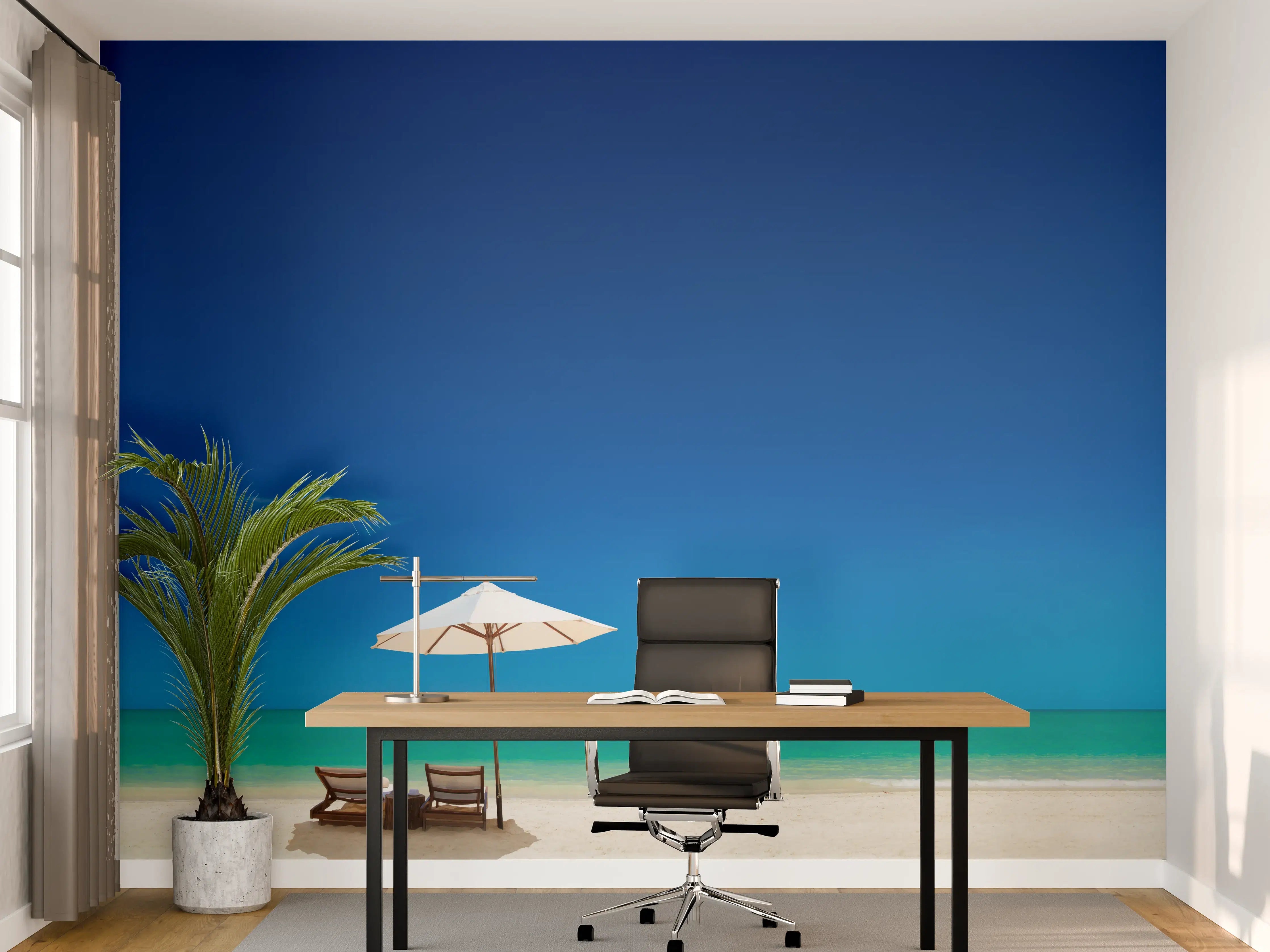 Büro Wandgestaltung - Entspannender Strand mit Sonnenschirm