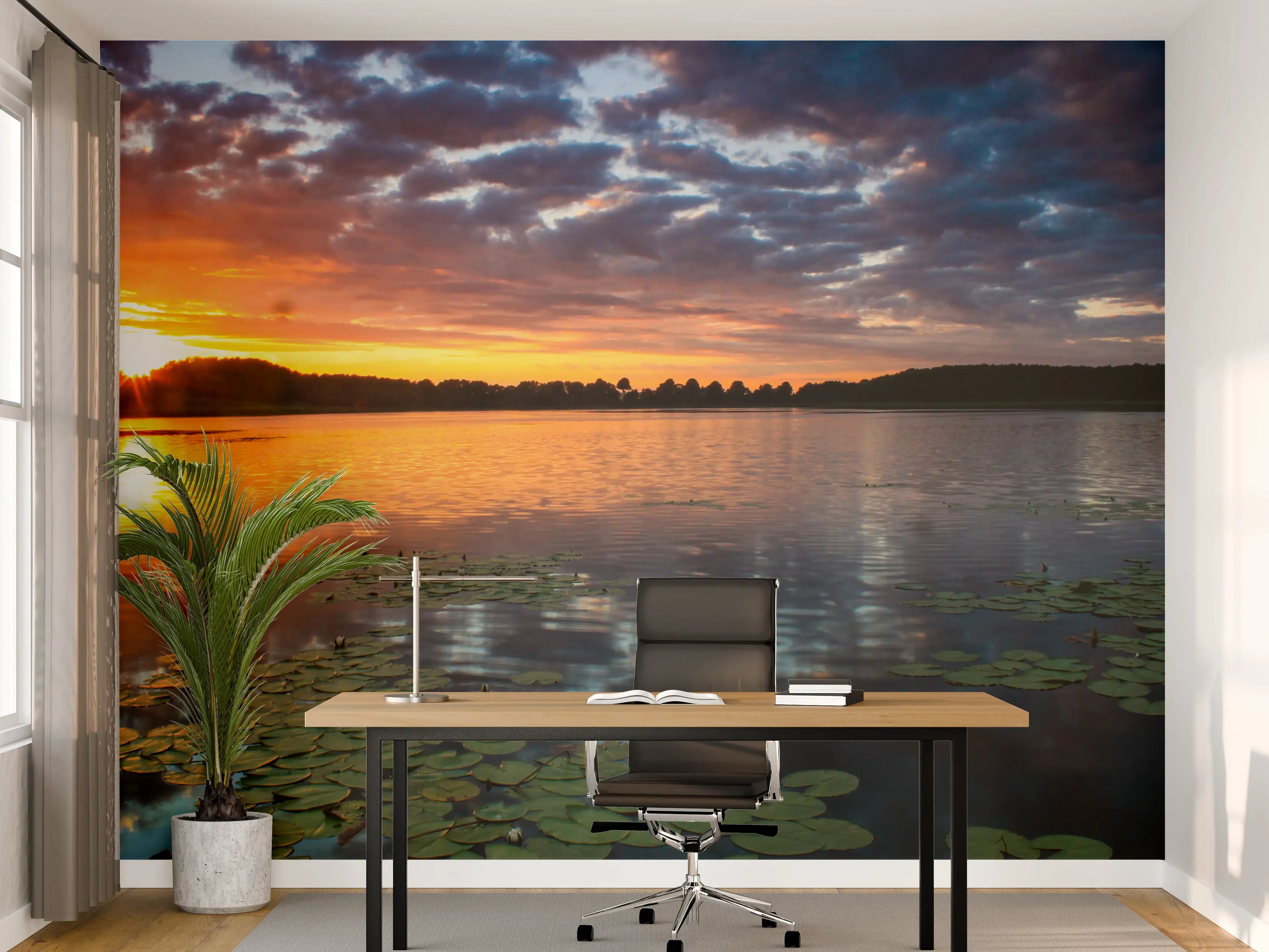 Büro Wandgestaltung - Epischer Sonnenuntergang über See