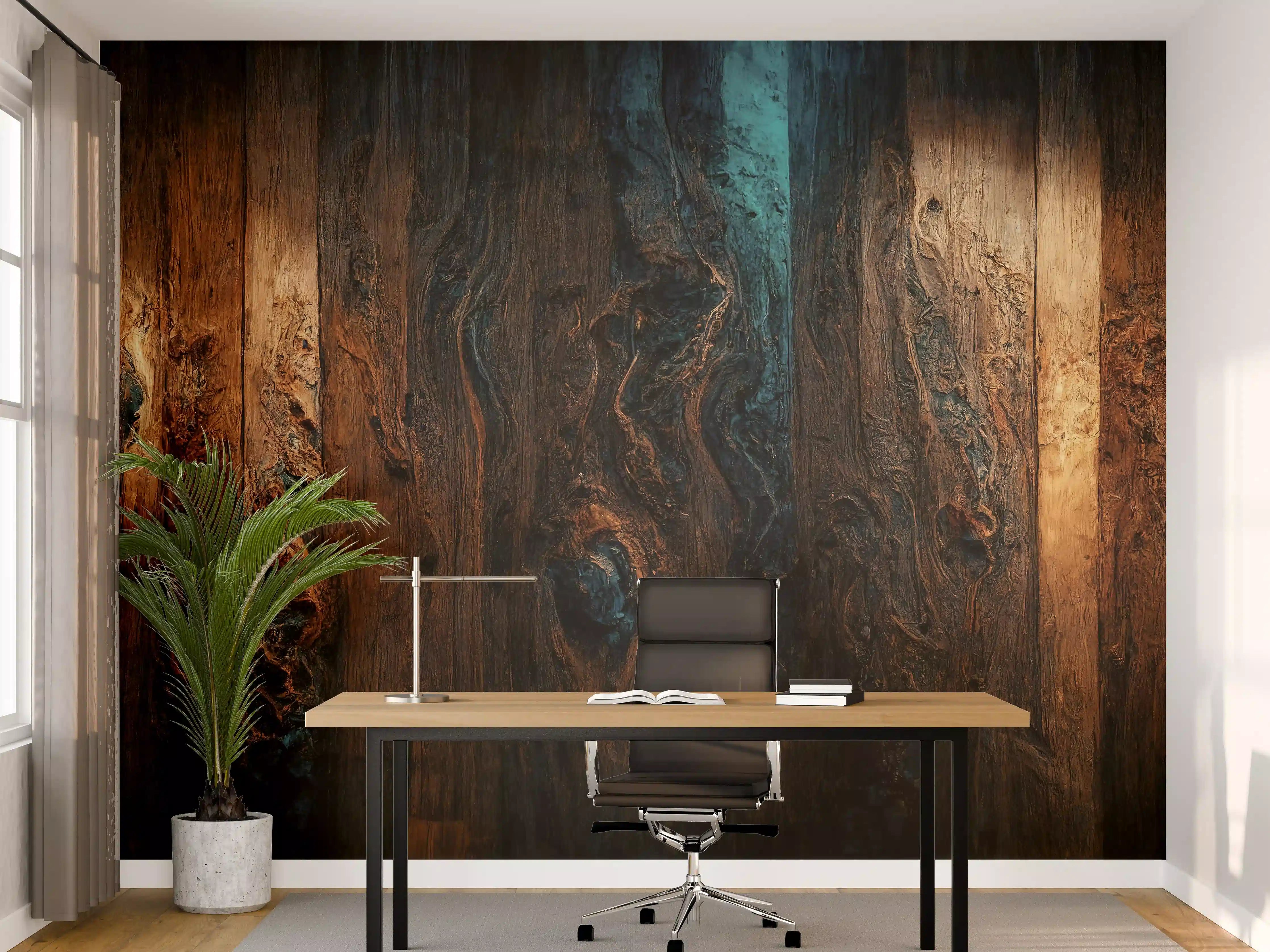 Büro Wandgestaltung - Epoxy-Holztisch mit Blaueffekt