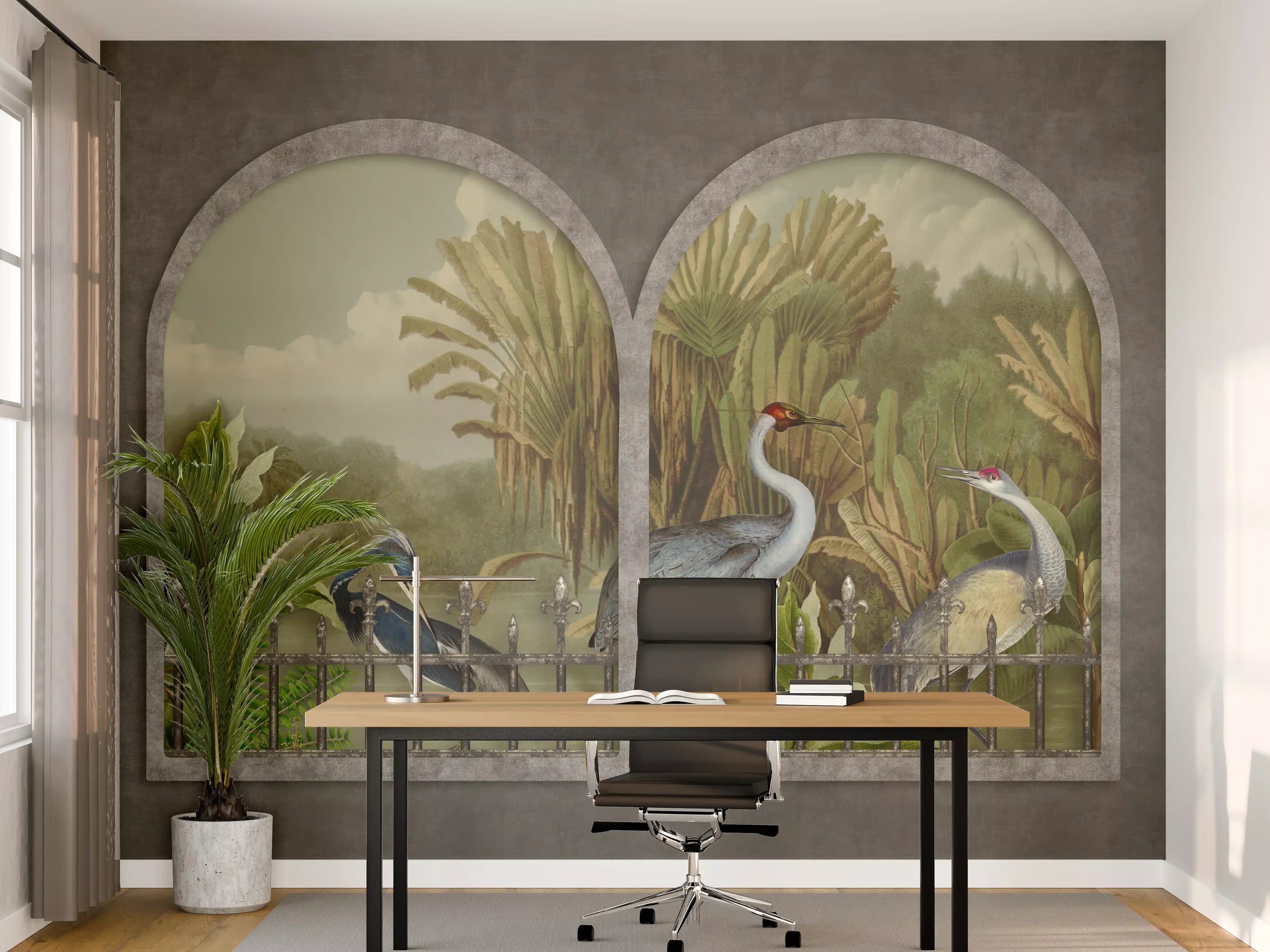 Büro Wandgestaltung - Exotische Kraniche Naturpanorama