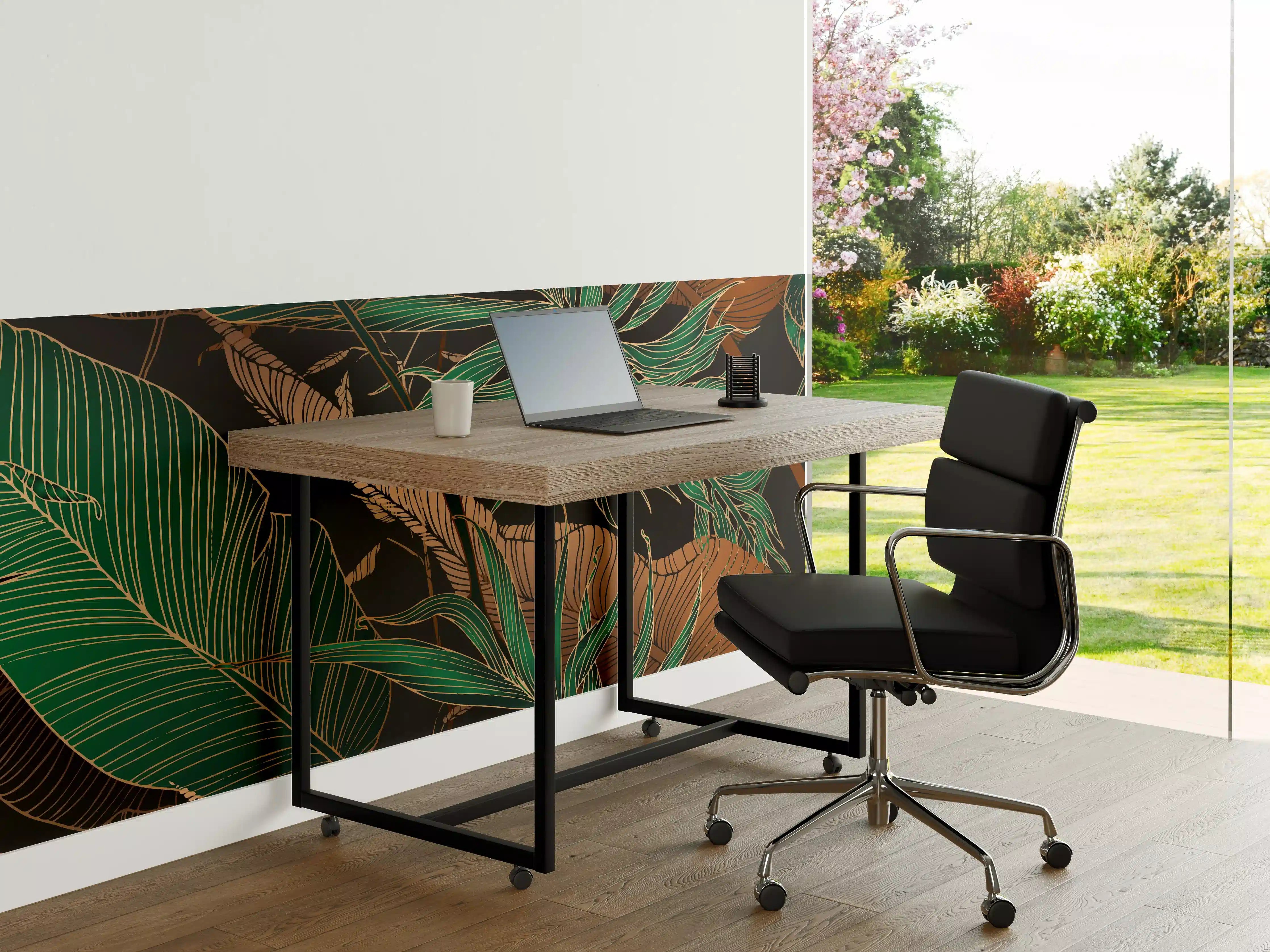 Büro Wandgestaltung - Exotisches Blattmuster Dunkel