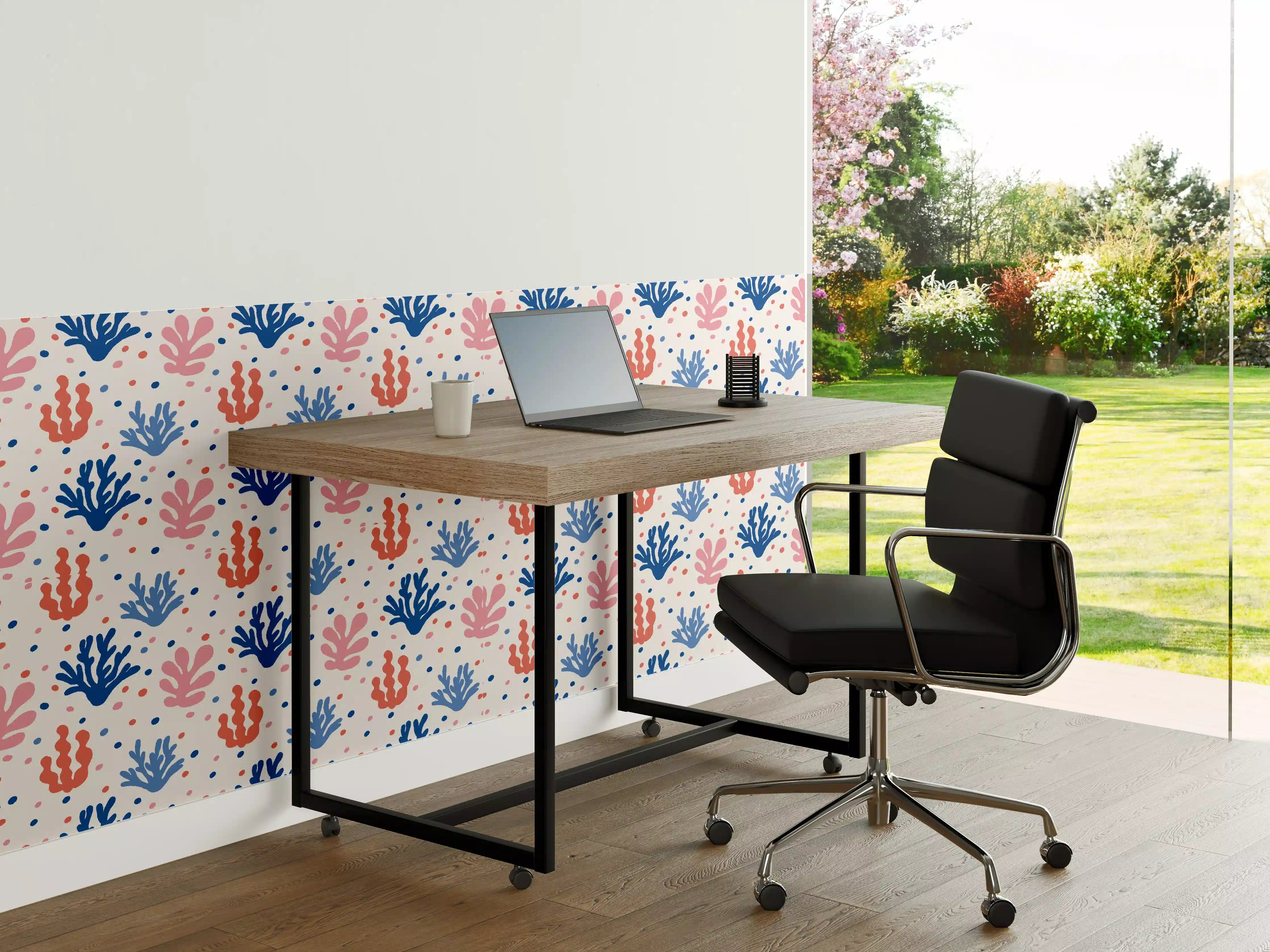 Büro Wandgestaltung - Exotisches Korallen-Design in Blau und Rosa