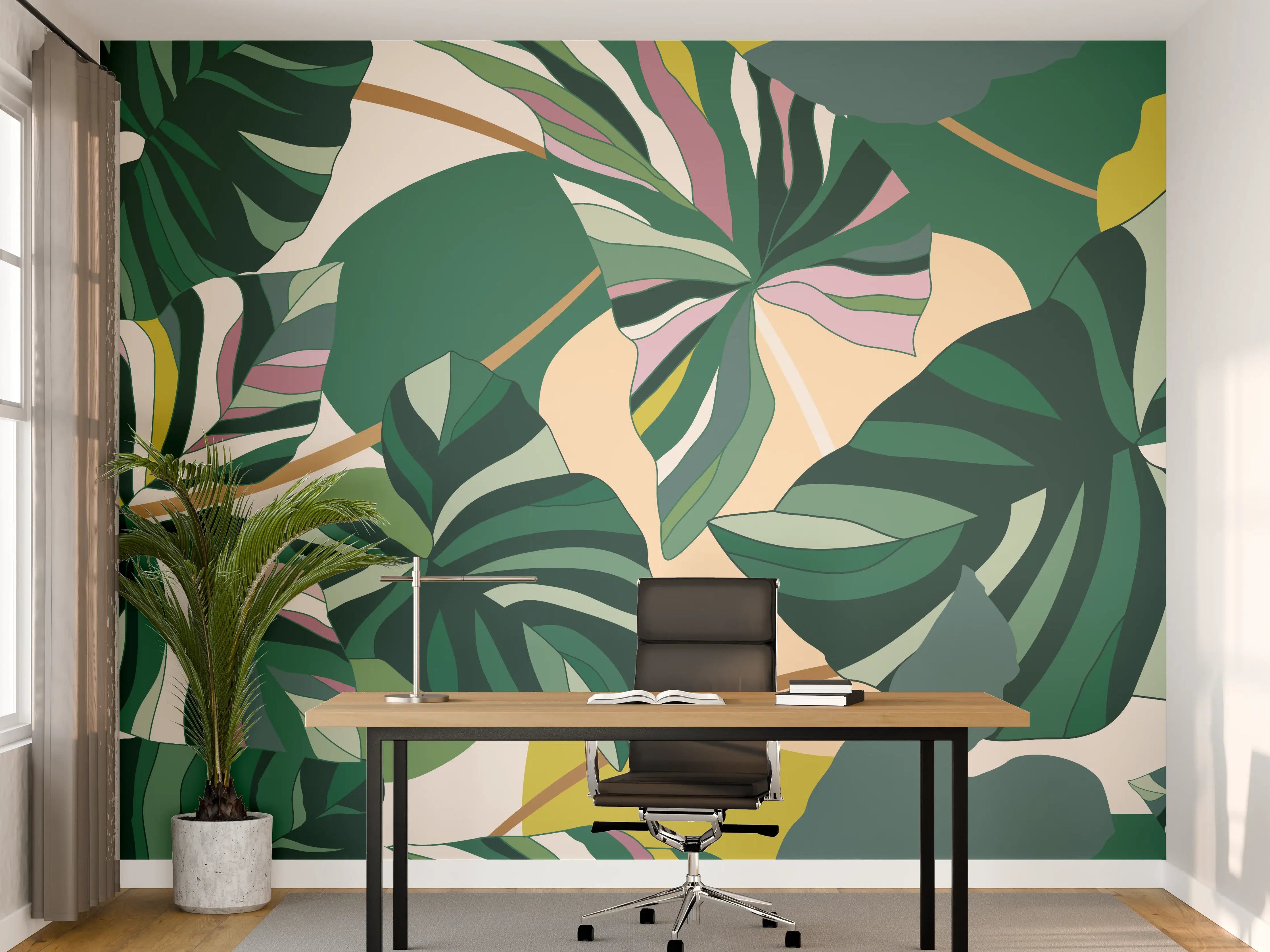 Büro Wandgestaltung - Exotisches Monstera Blattdesign