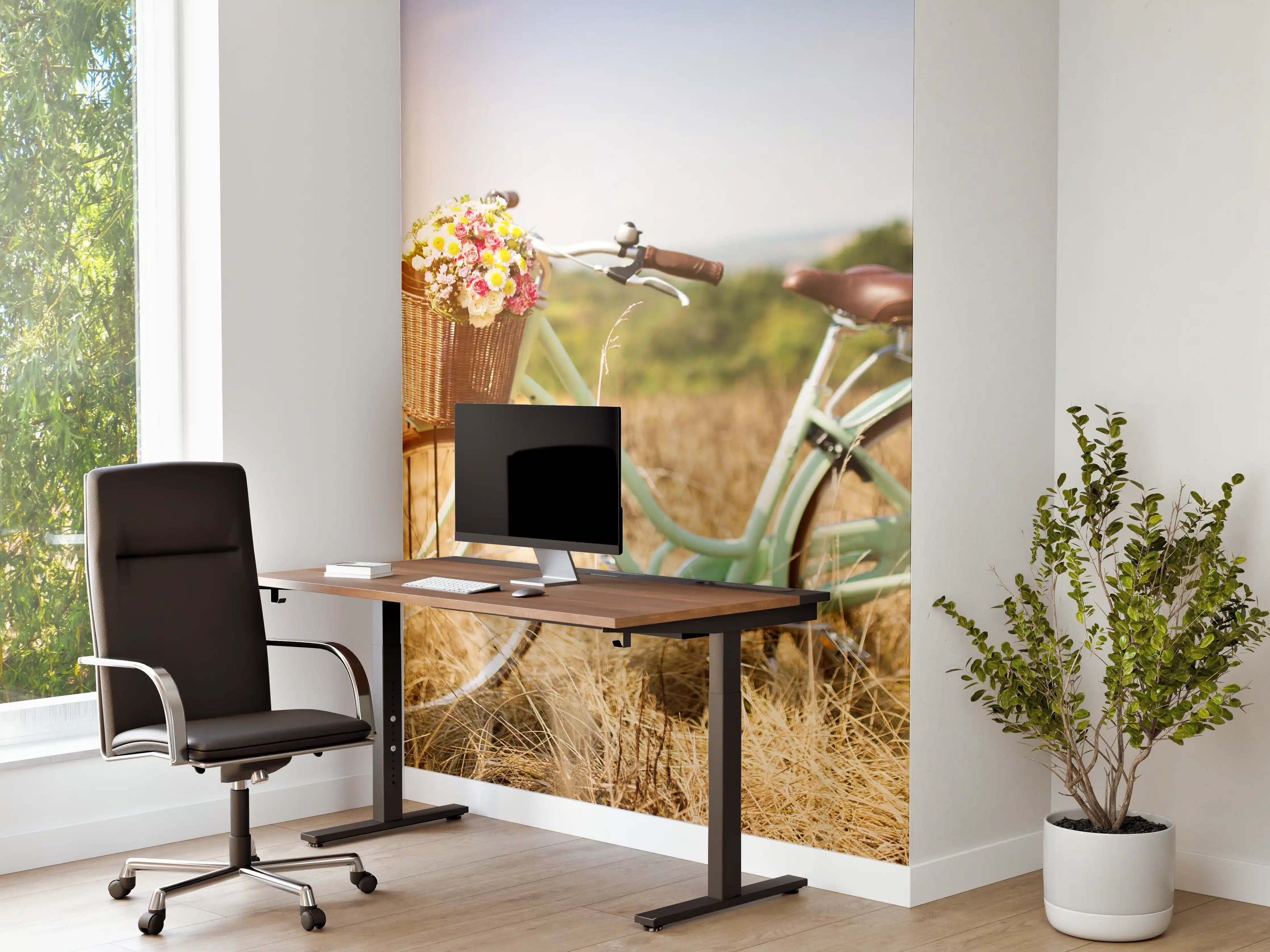 Büro Wandgestaltung - Fahrrad mit Blumenkorb auf Wiese