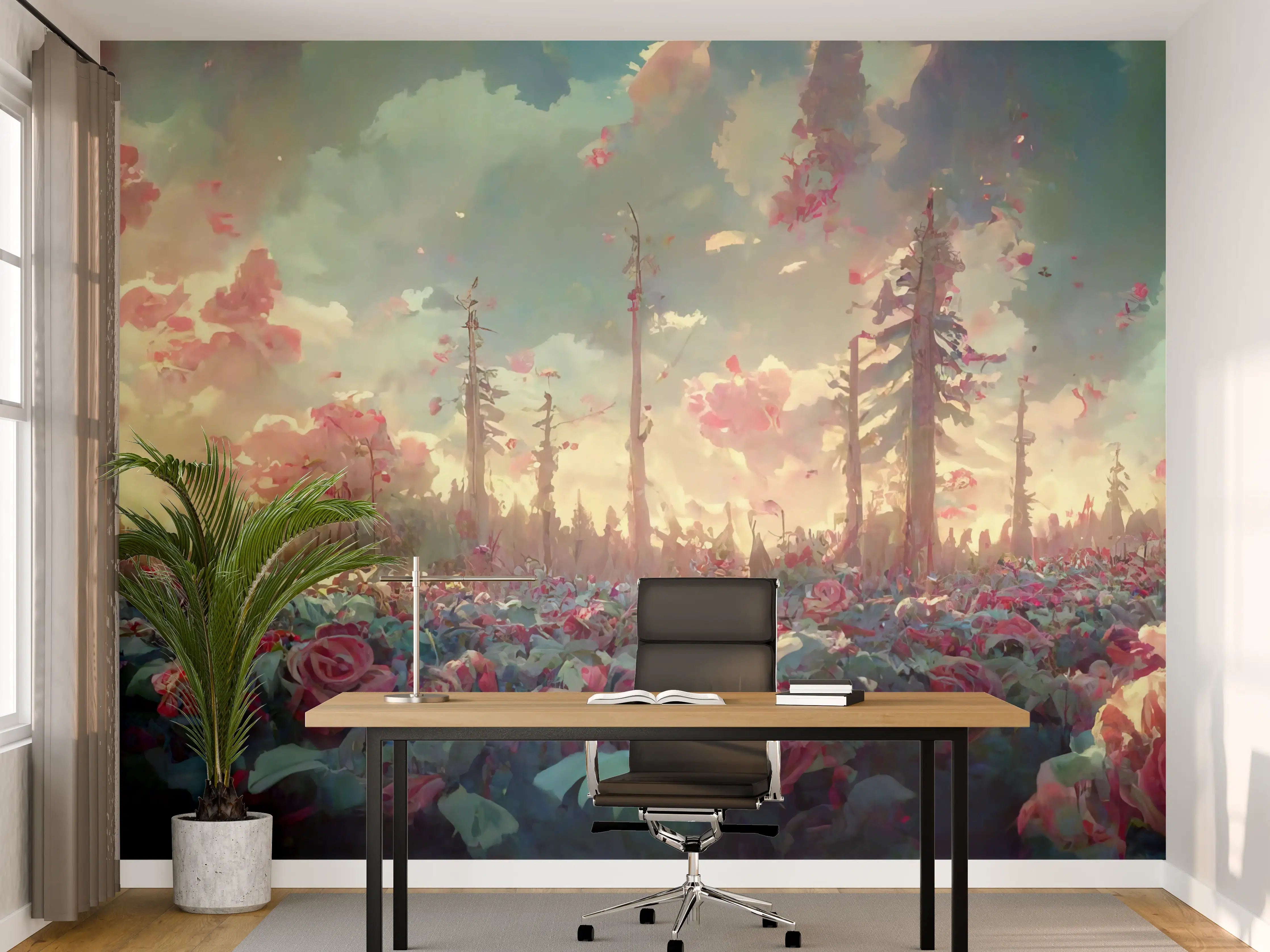 Büro Wandgestaltung - Fantastische Dämmerungsrosenwelt