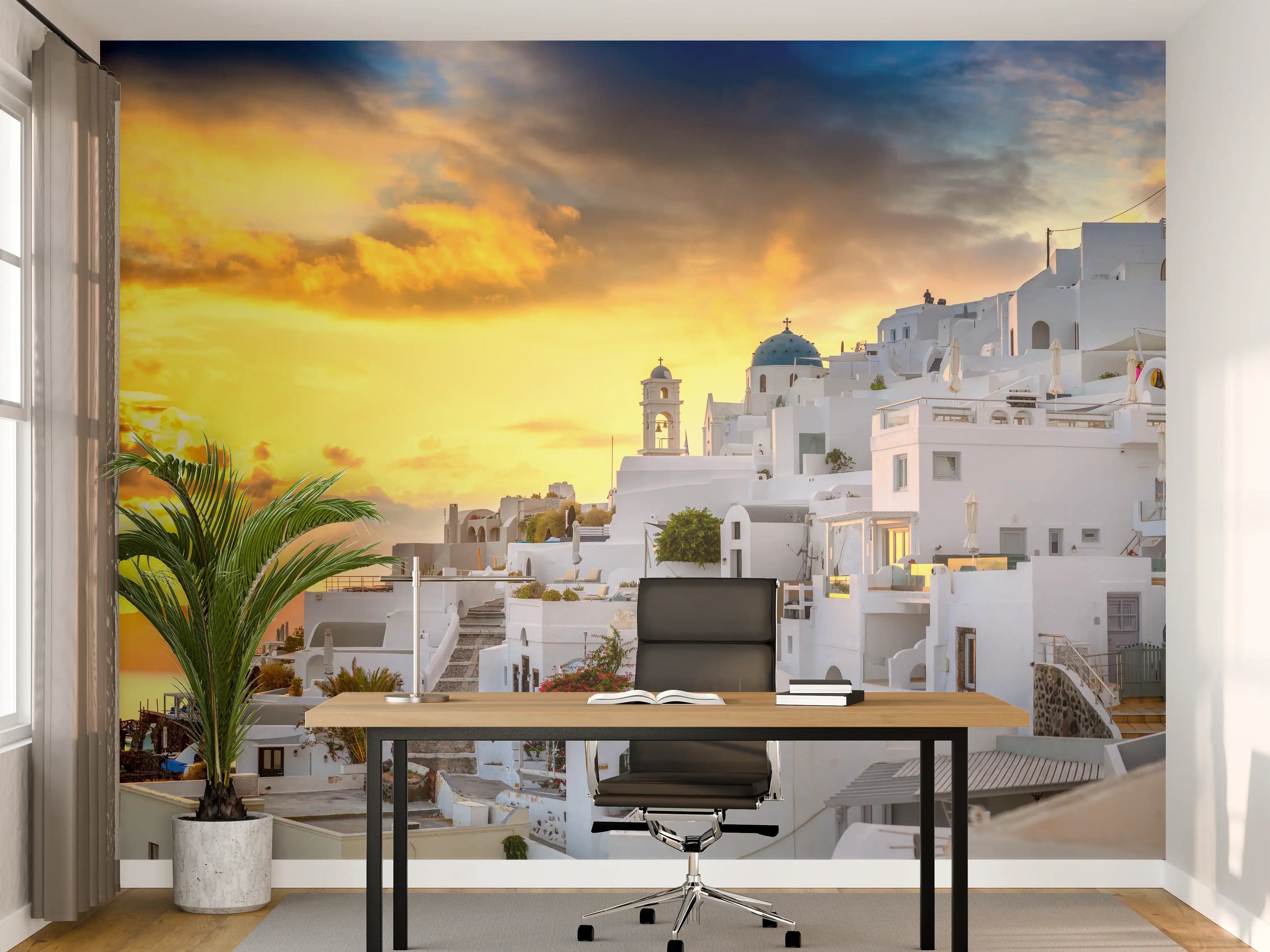 Büro Wandgestaltung - Fantastischer Sonnenuntergang in Santorini - Griechenland