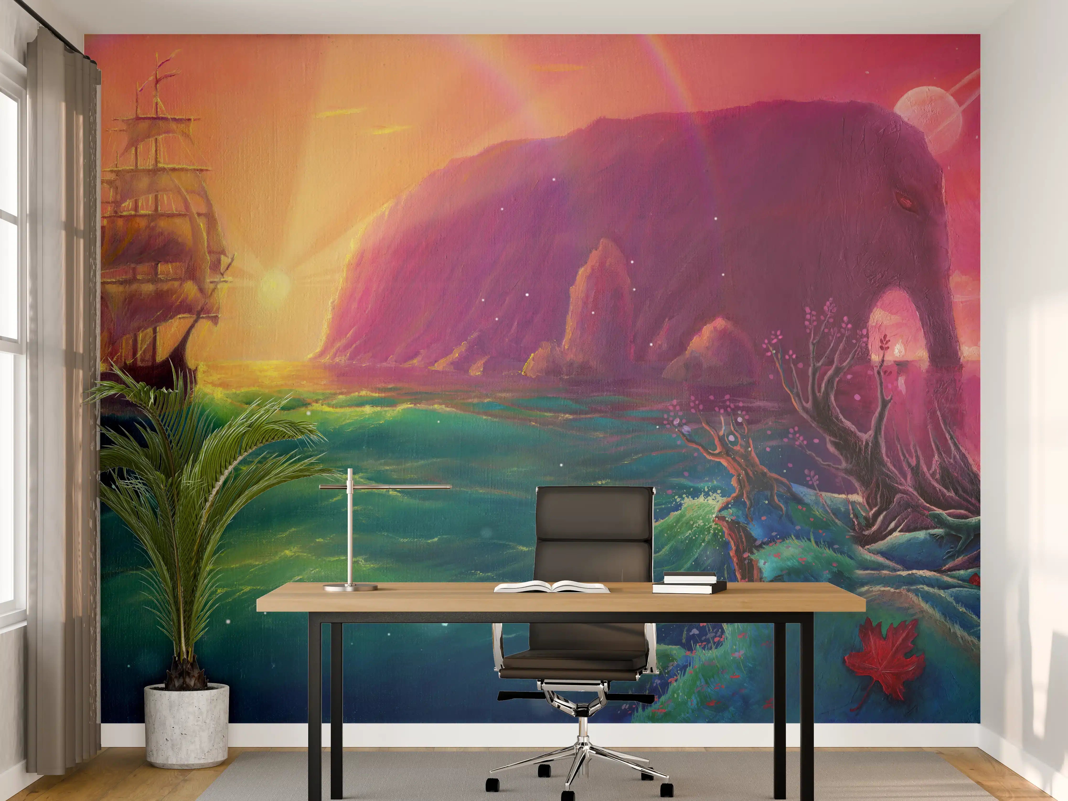 Büro Wandgestaltung - Fantasy Ölgemälde-Sonnenuntergang Meer