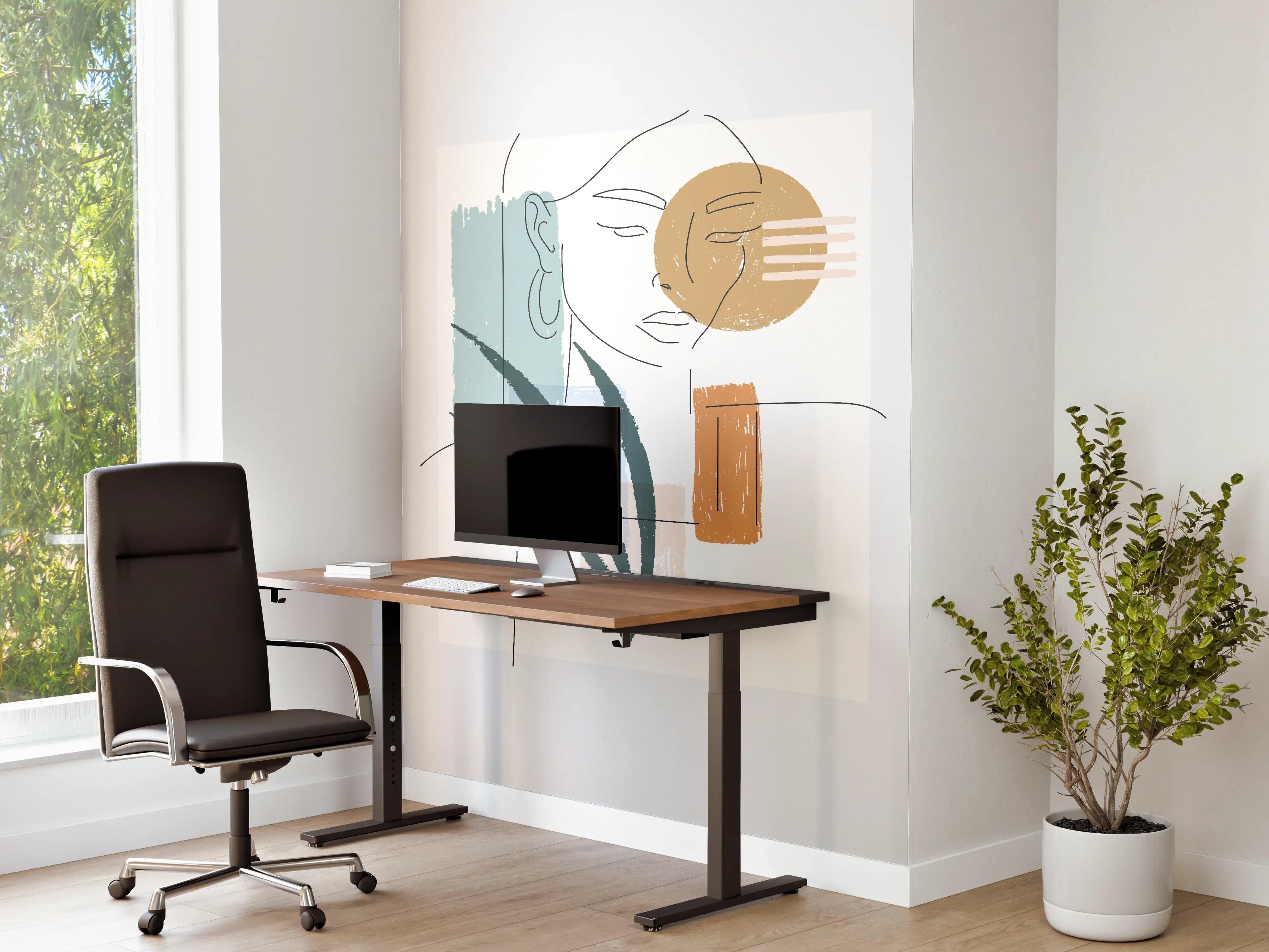 Büro Wandgestaltung - Farbenfrohe Linienkunst Figur