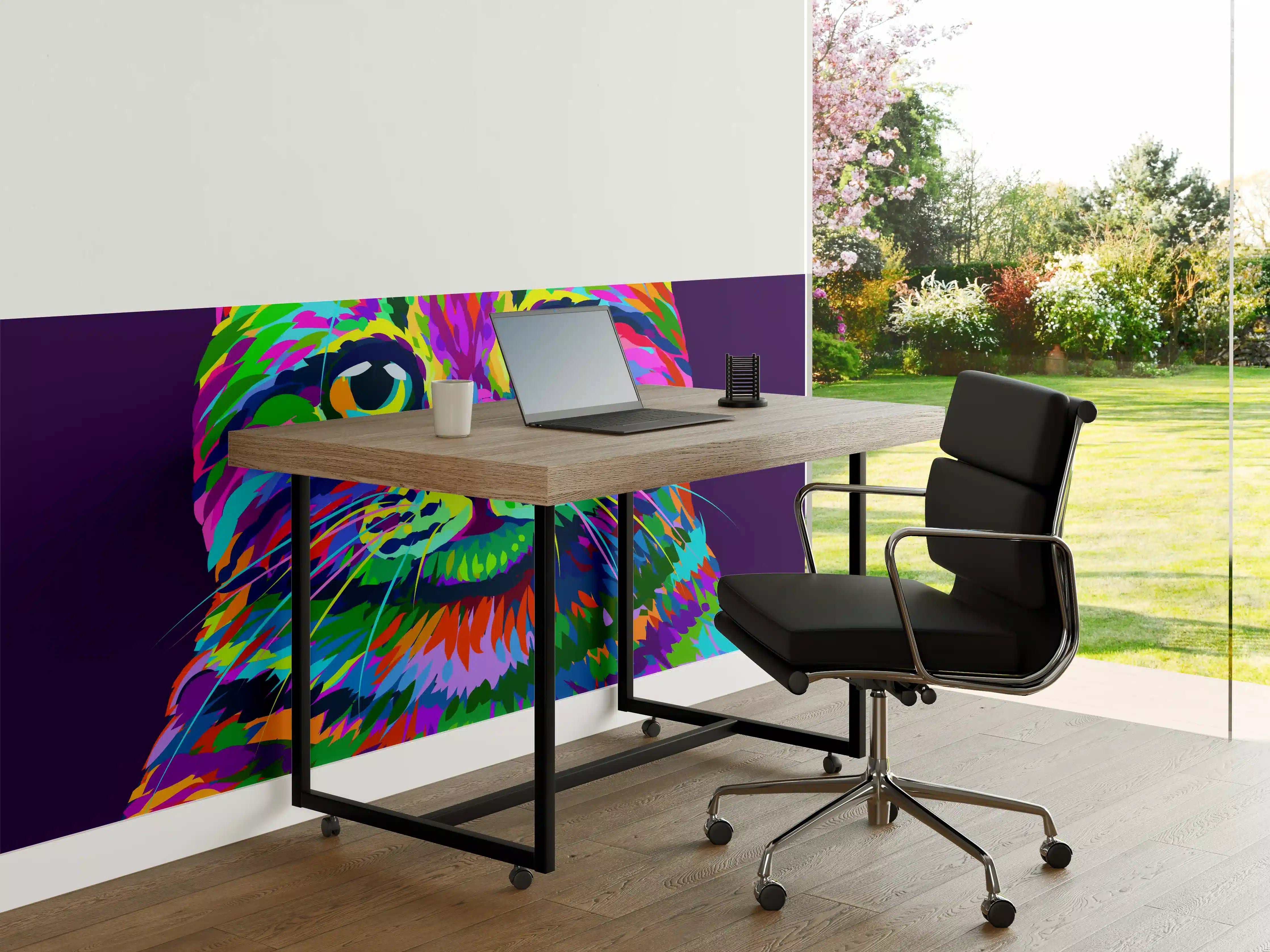 Büro Wandgestaltung - Farbenfrohe Neon-Katzen-Illustration