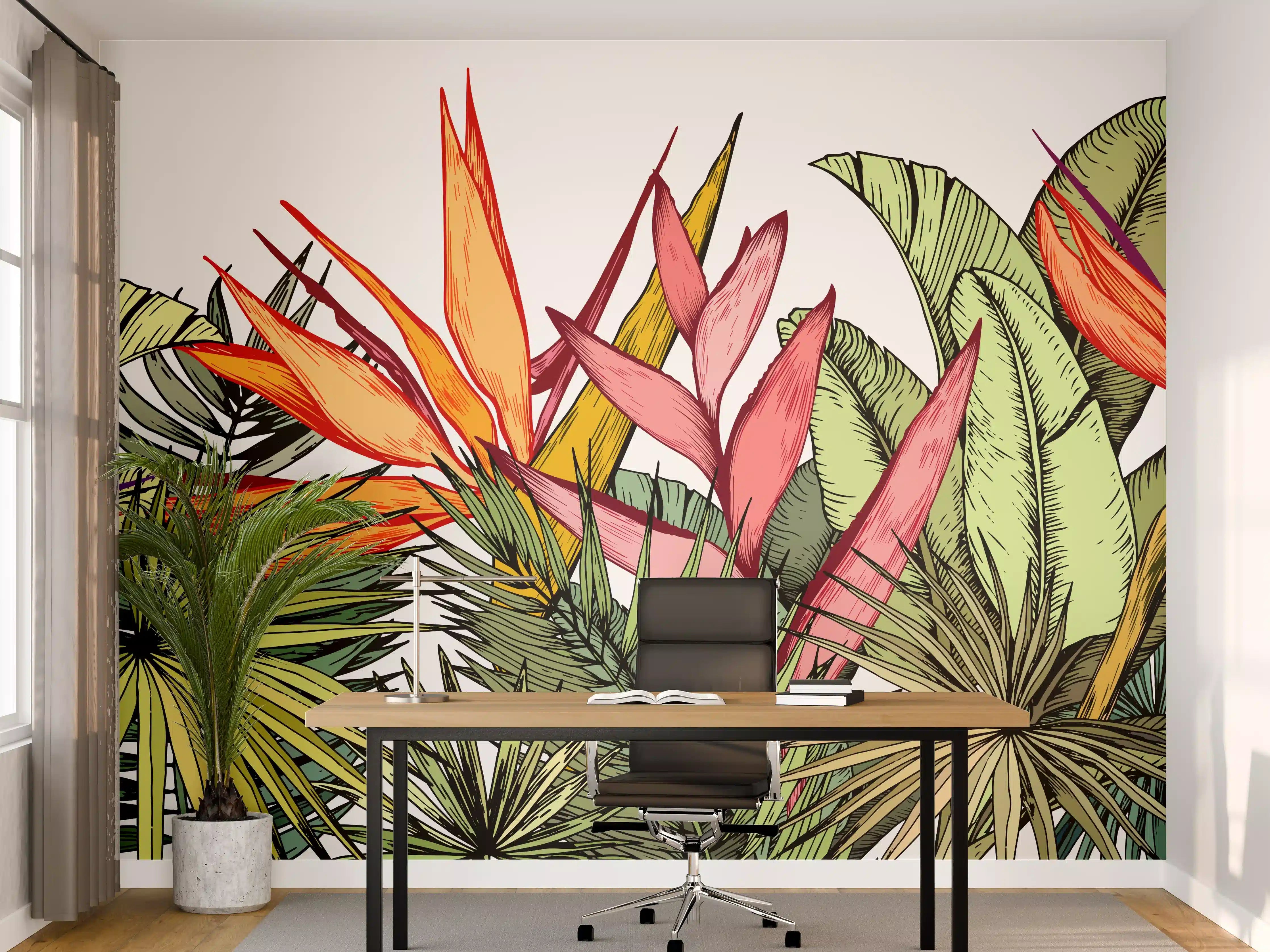 Büro Wandgestaltung - Farbenfroher Pflanzen-Print