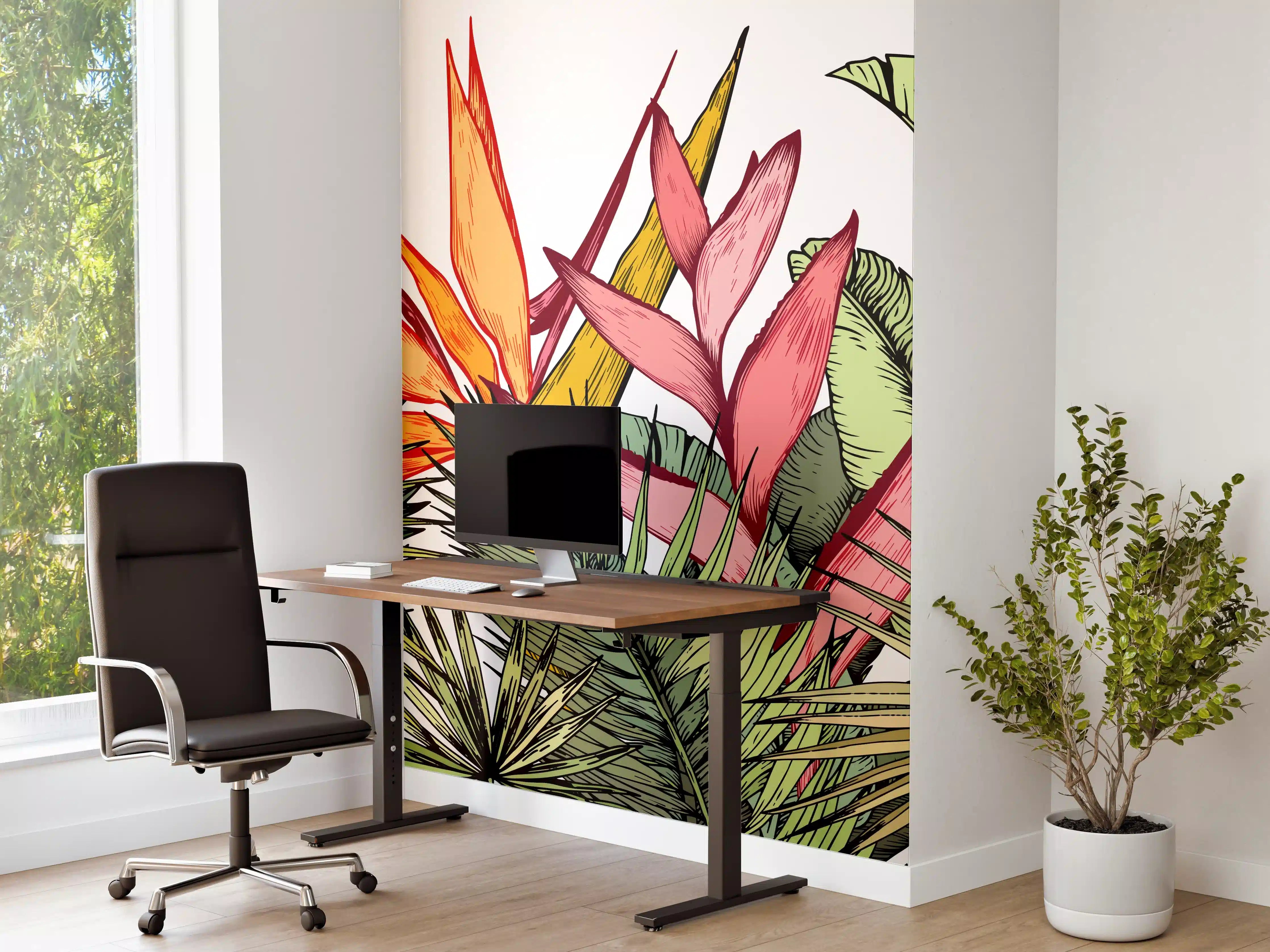 Büro Wandgestaltung - Farbenfroher Pflanzen-Print
