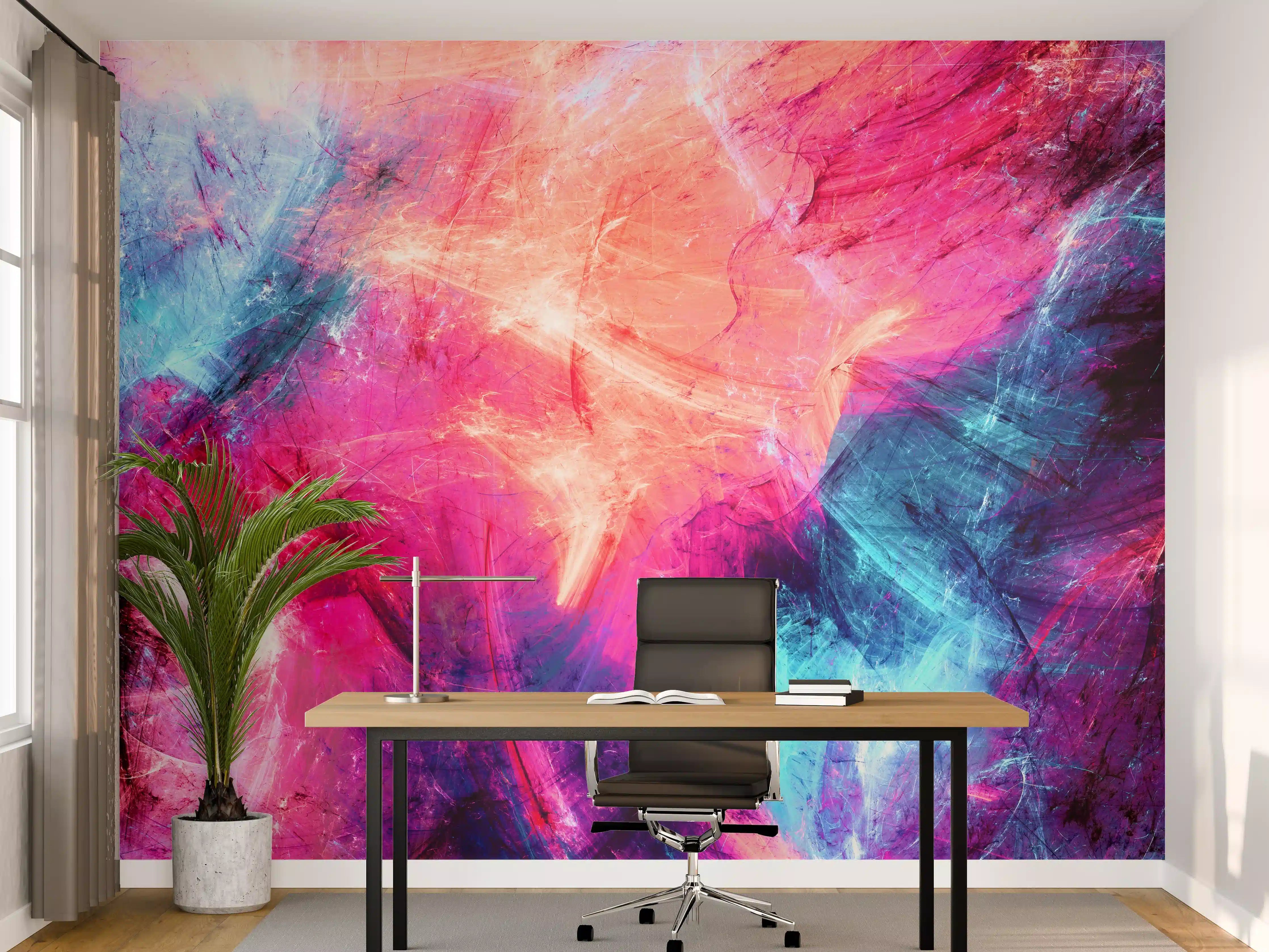 Büro Wandgestaltung - Farbexplosion in Blau, Pink und Orange