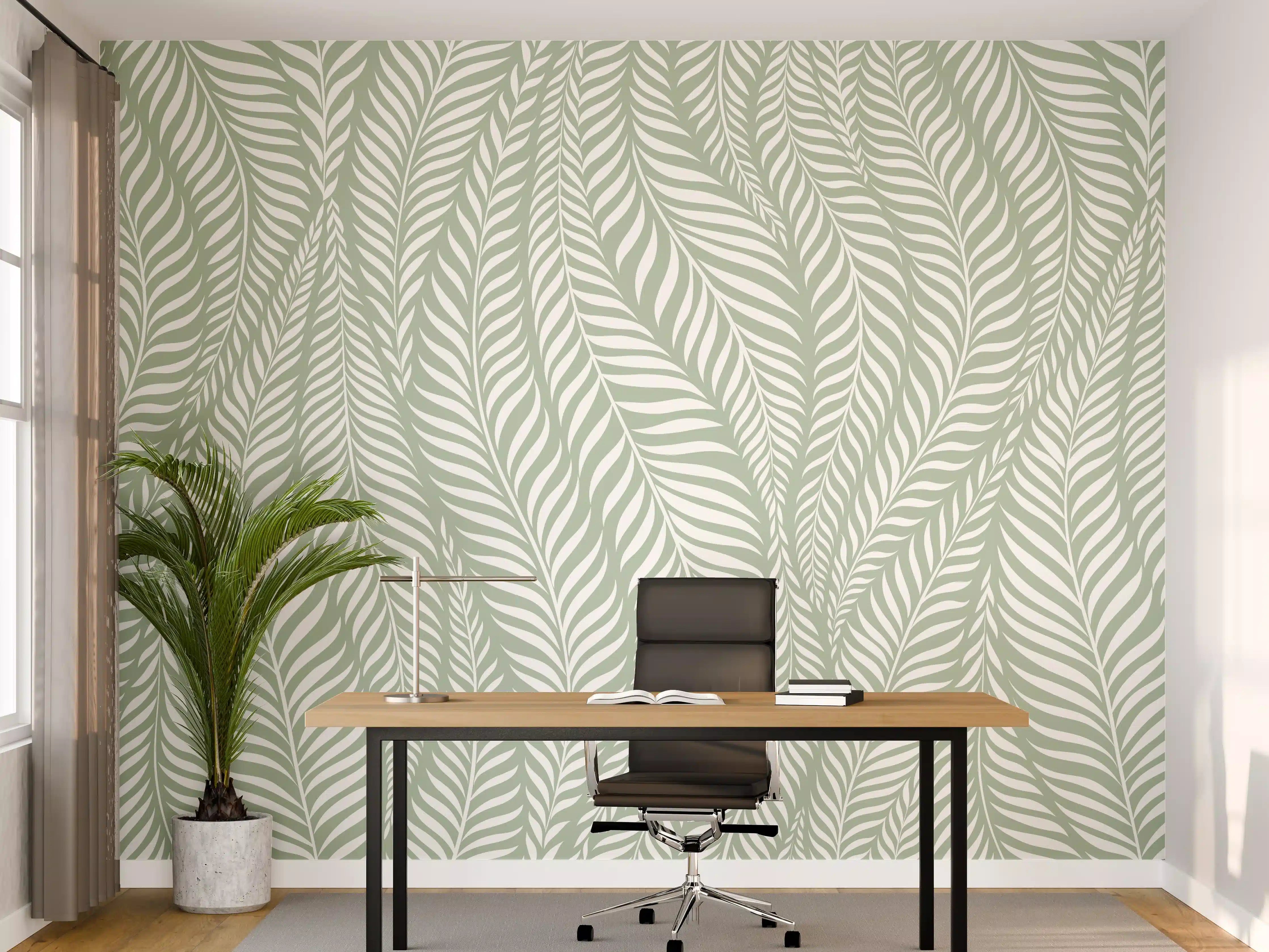 Büro Wandgestaltung - Farbige Wellen in beruhigender Salvia-Optik