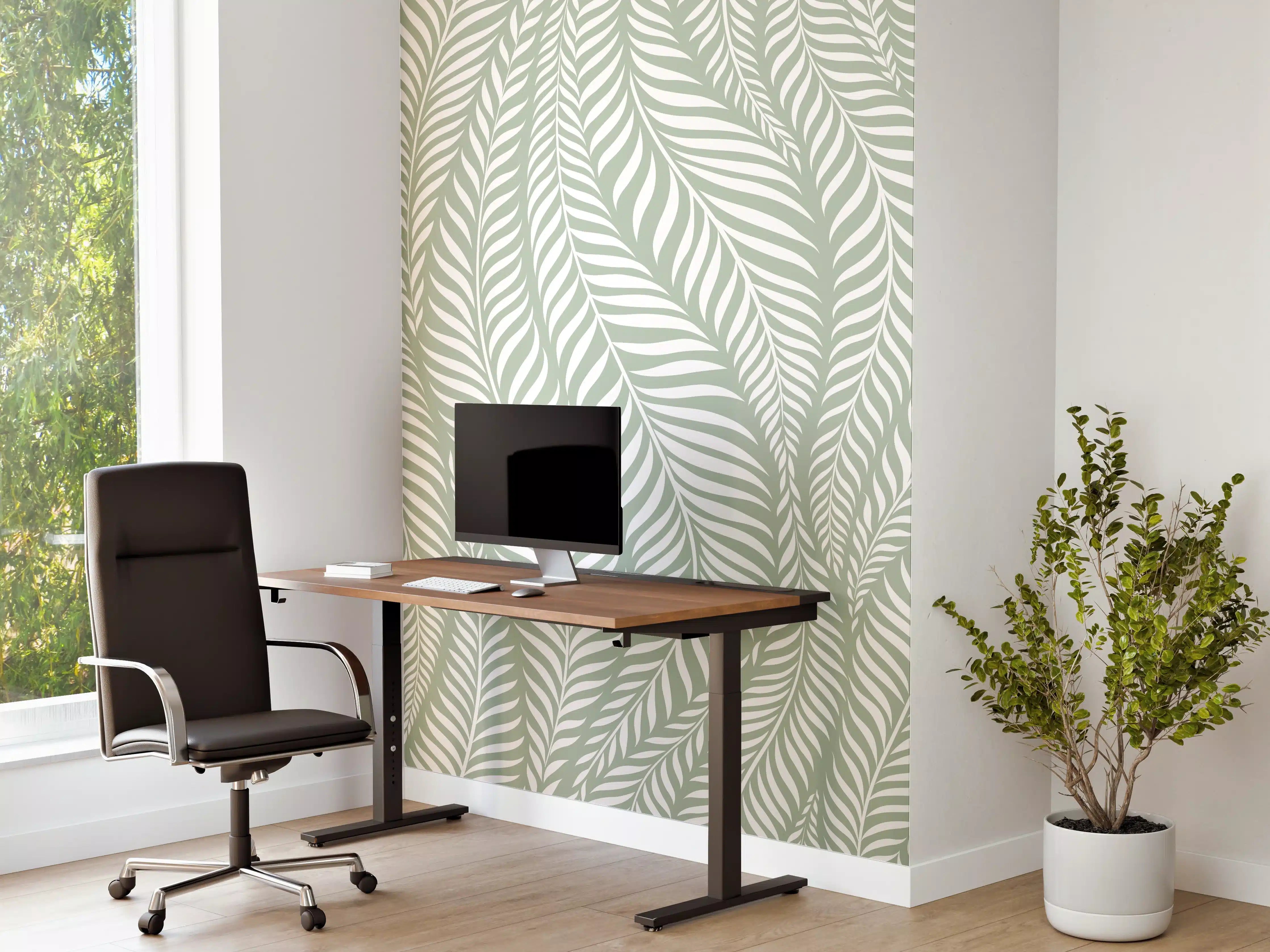 Büro Wandgestaltung - Farbige Wellen in beruhigender Salvia-Optik