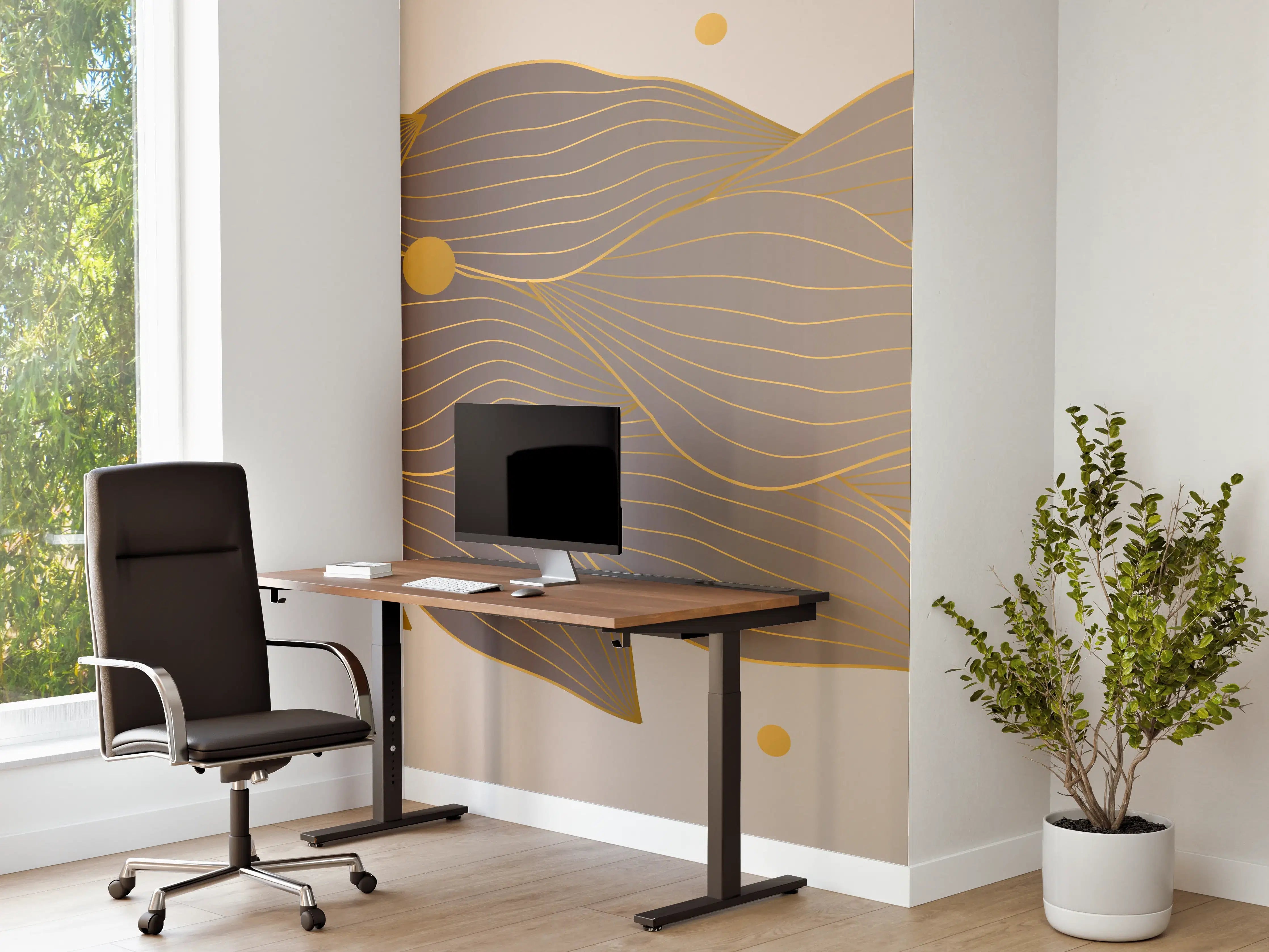 Büro Wandgestaltung - Feine Goldlinien Kunst auf weißem Untergrund