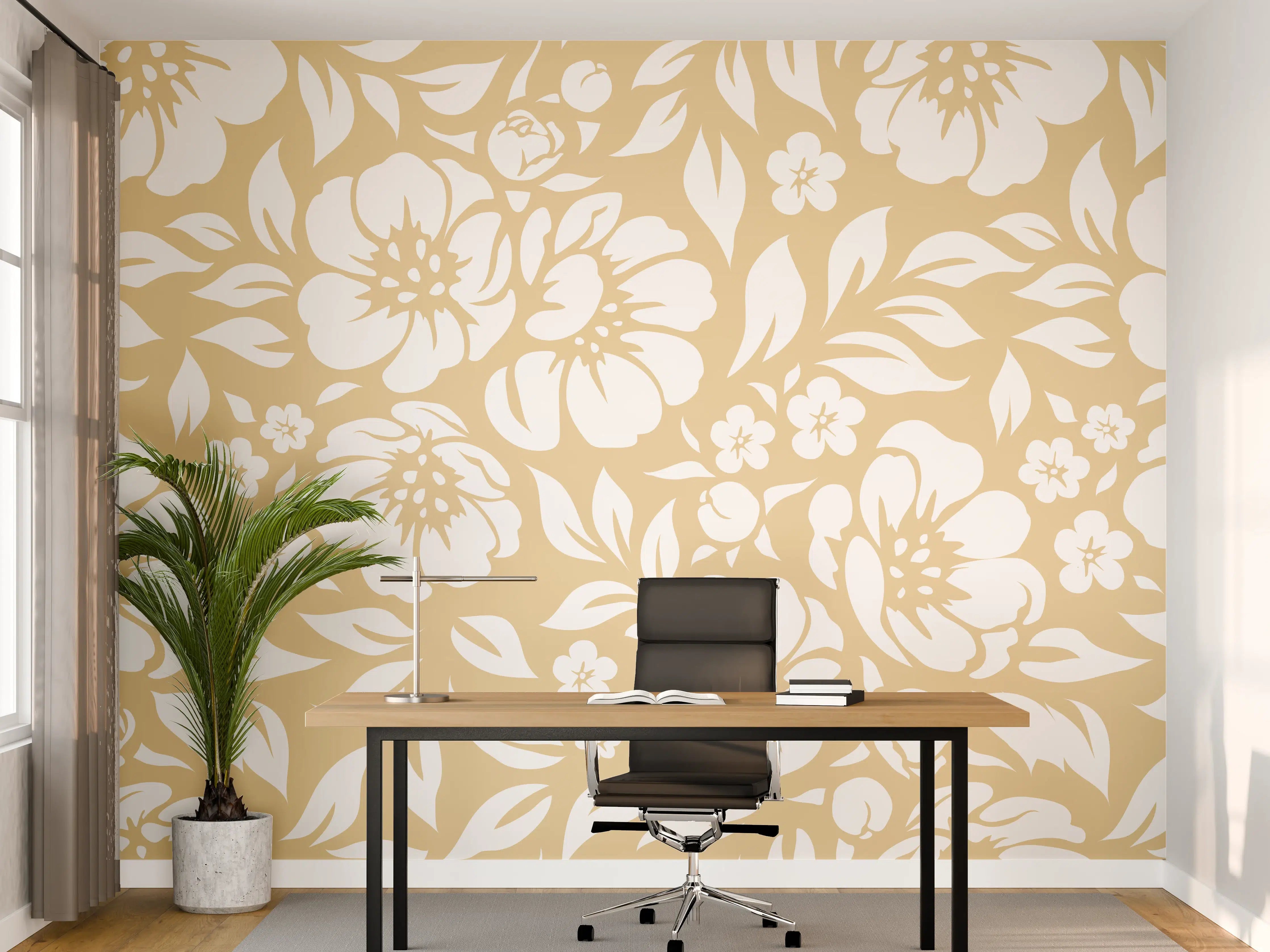 Büro Wandgestaltung - Feine floral Muster in beige