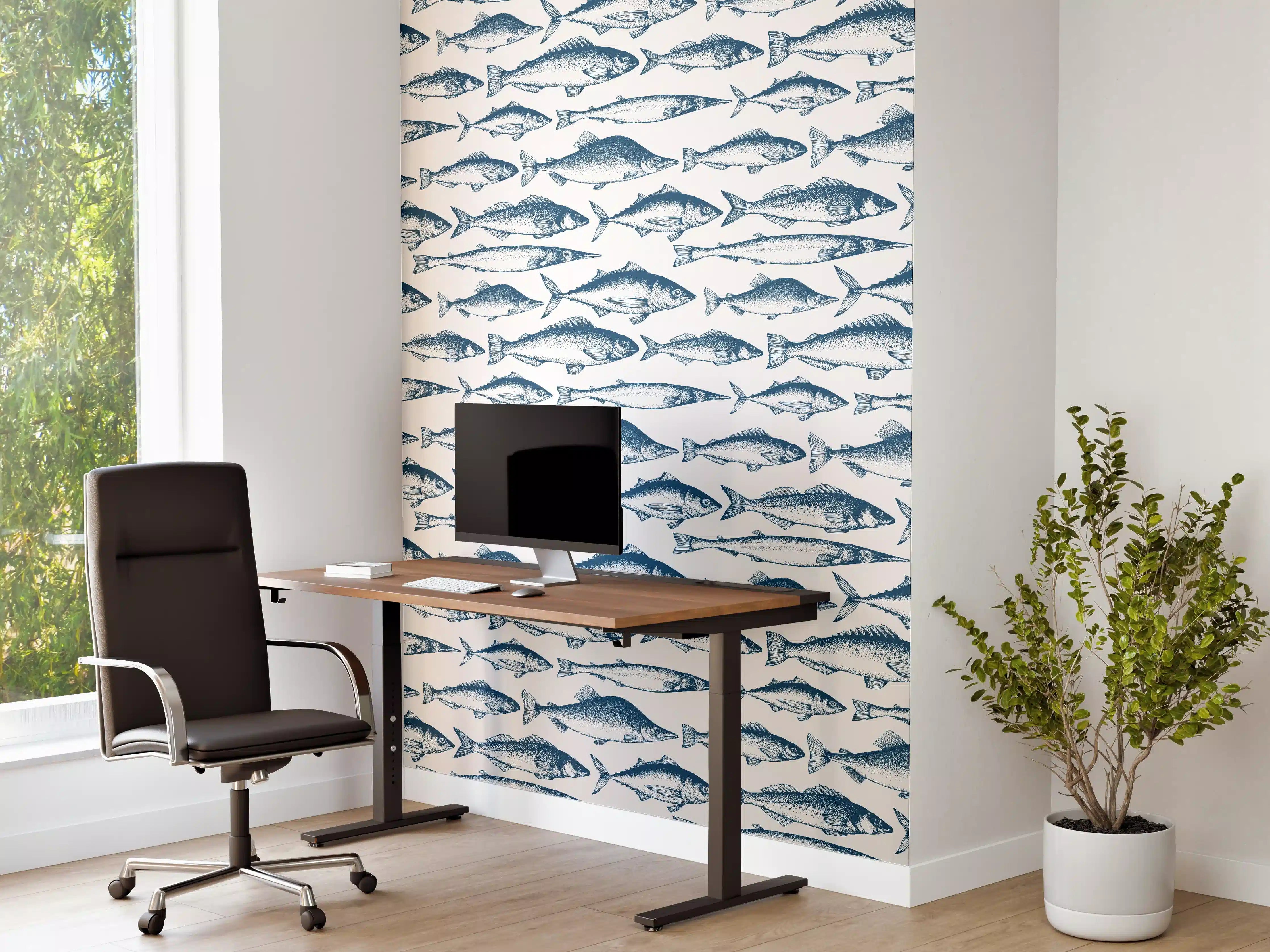 Büro Wandgestaltung - Fisch-Design in Blau und Weiß