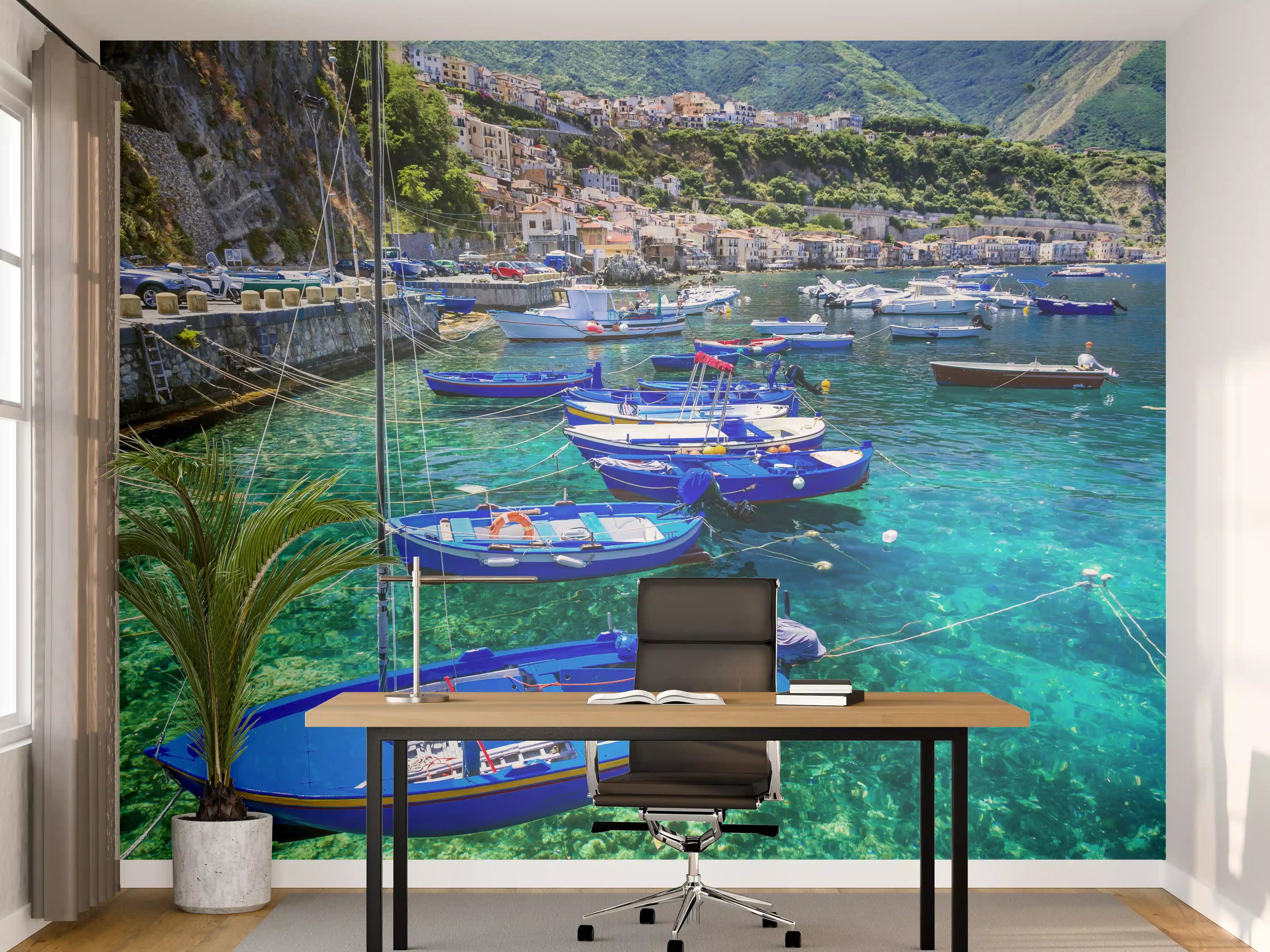 Büro Wandgestaltung - Fischerboote und das smaragdgrüne Meer - Kalabrien