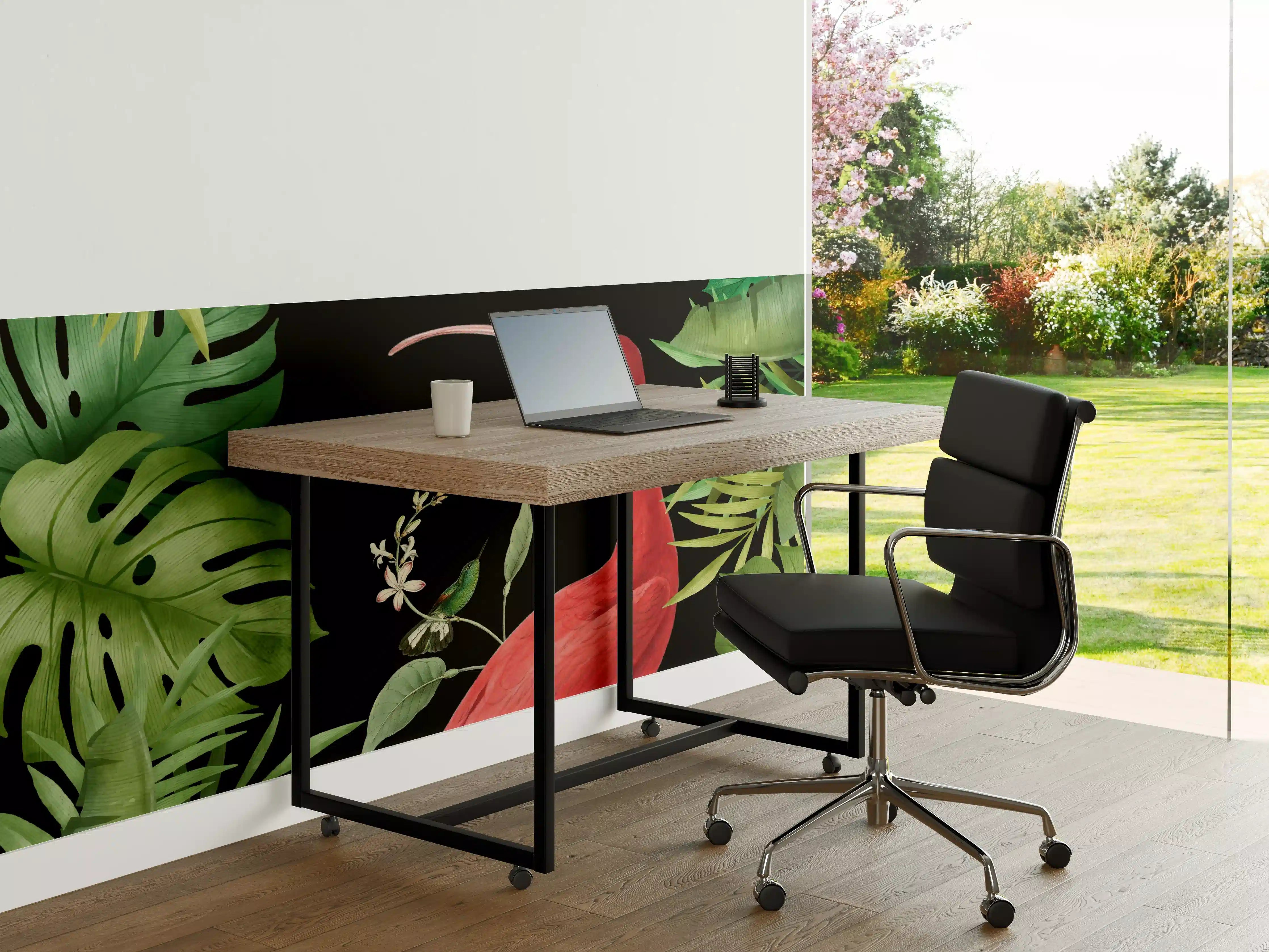 Büro Wandgestaltung - Flamingo im Pflanzenrahmen