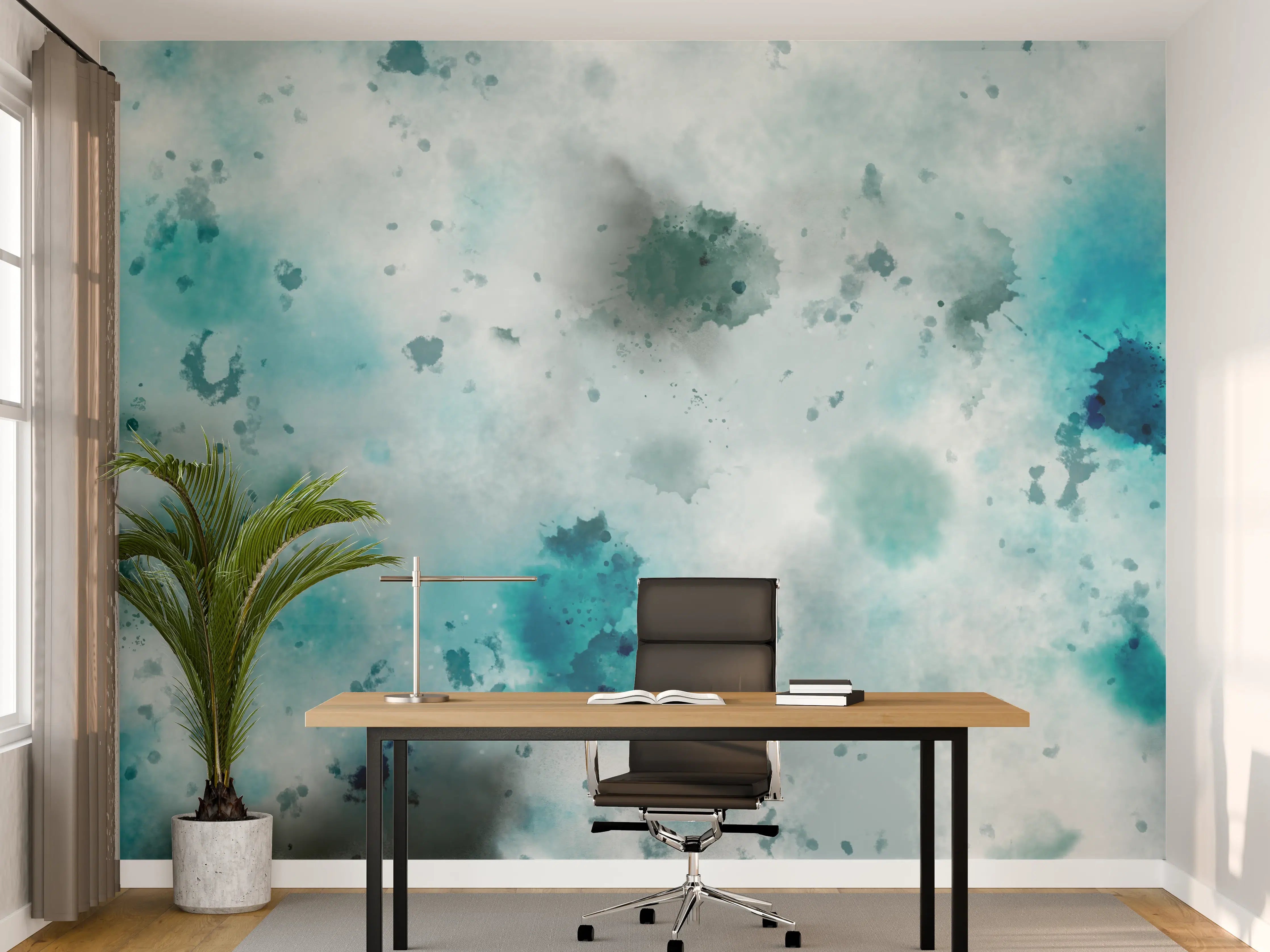Büro Wandgestaltung - Flecken auf türkisfarbenen Aquarellhintergrund