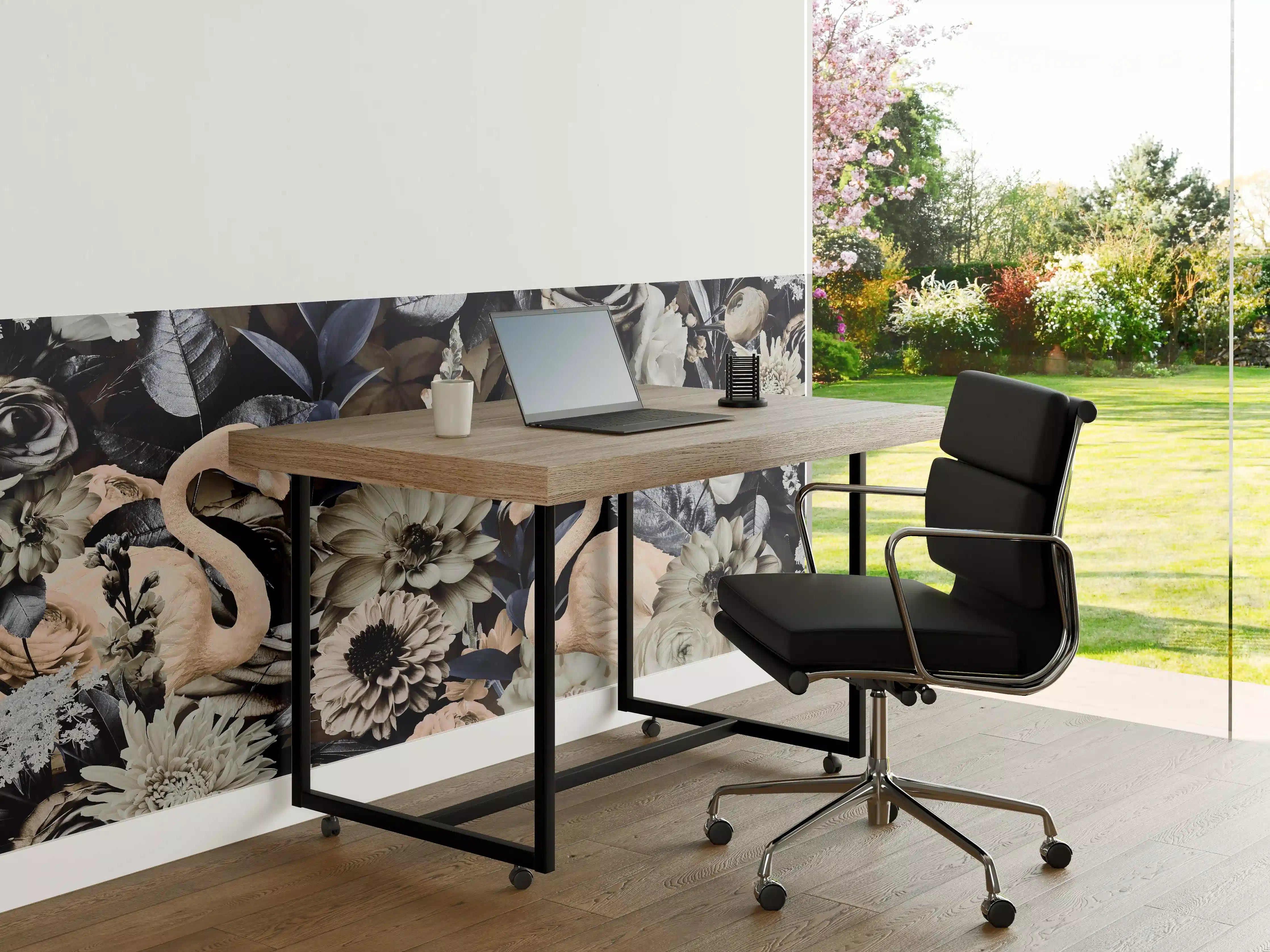 Büro Wandgestaltung - Floral-Flamingo Muster Grau-Weiß