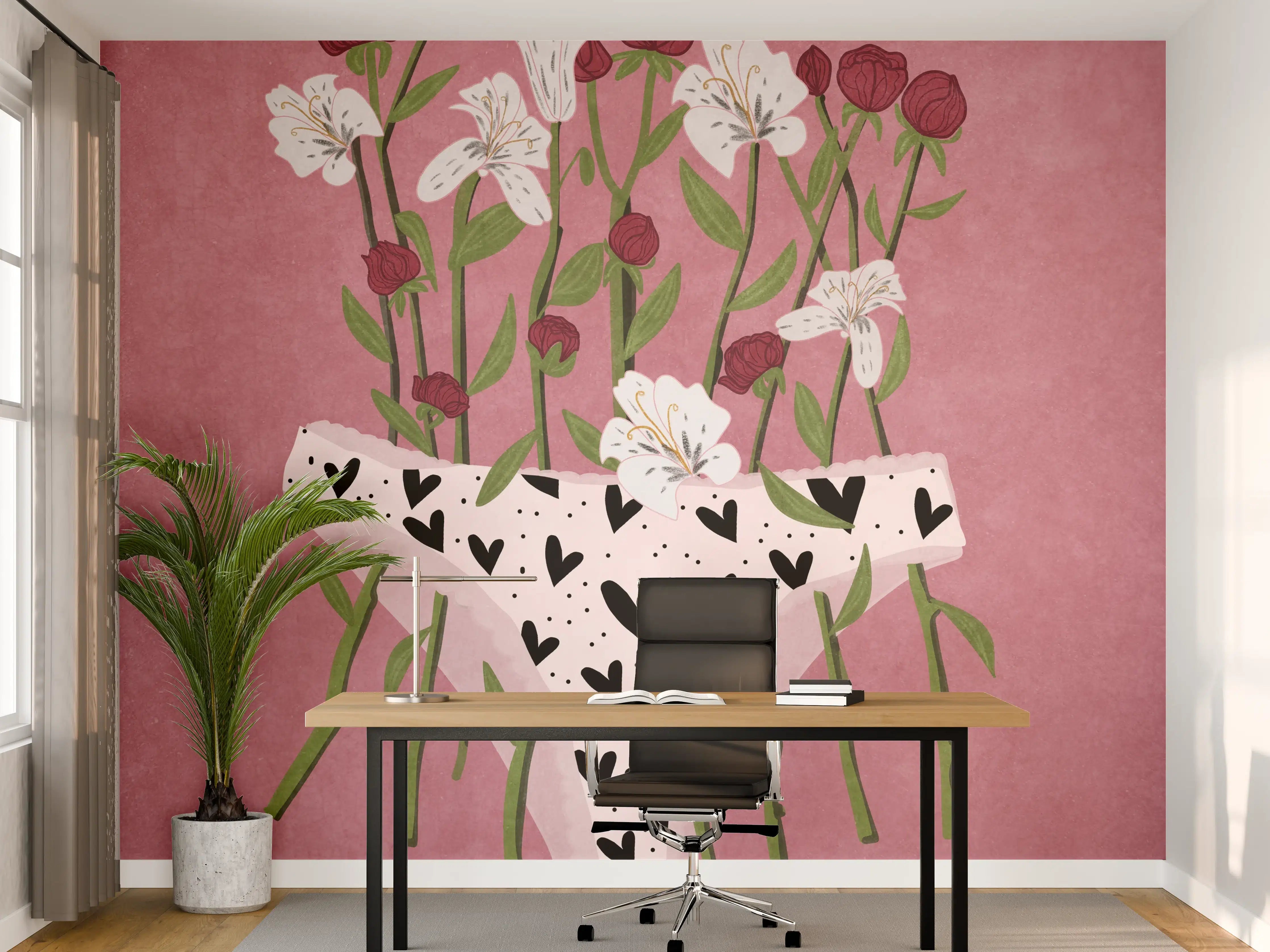 Büro Wandgestaltung - Floral-Heart Lingerie Illustration
